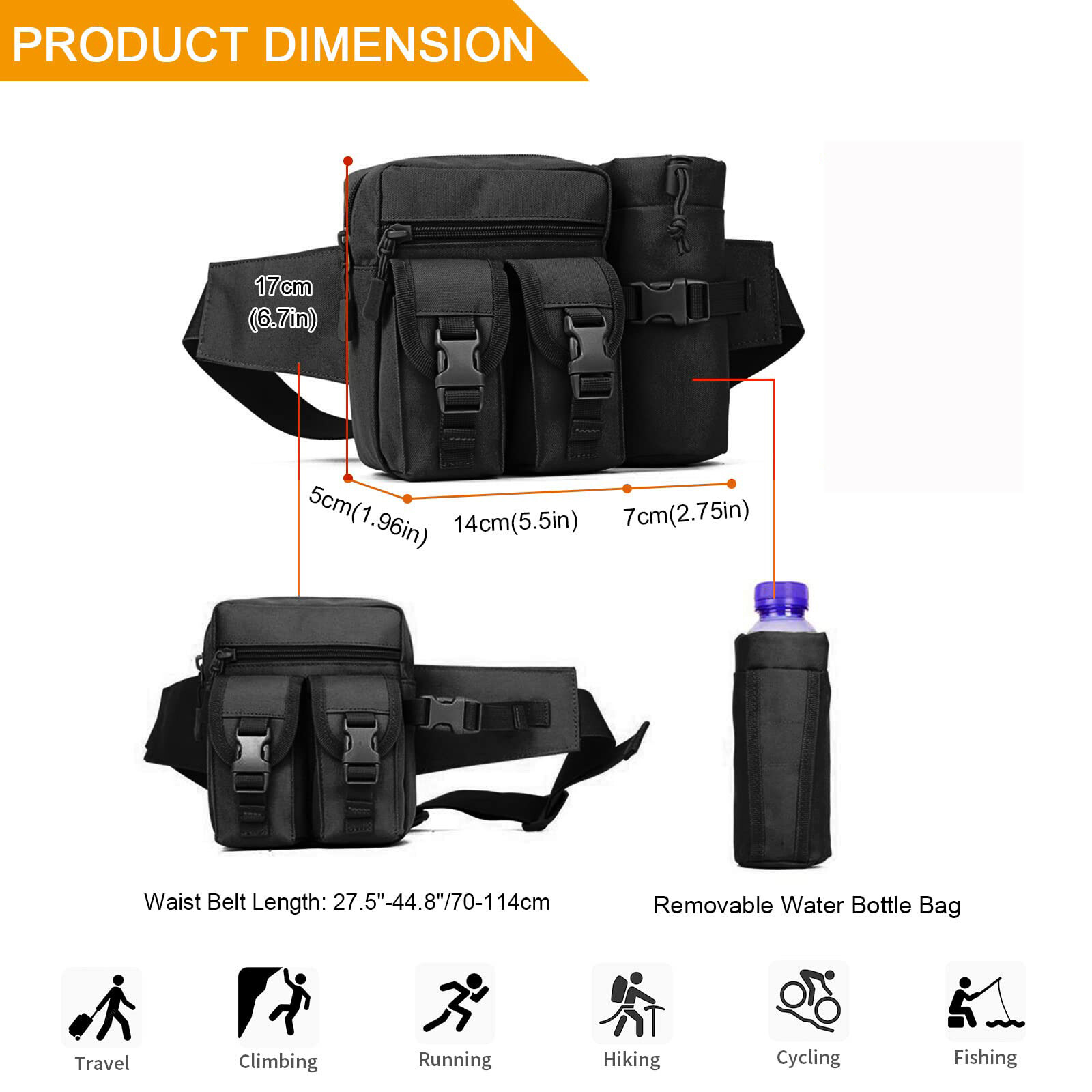 Tactical Waist Bag Military Fanny Pack Men Utility Bag with Water Bottle Holder