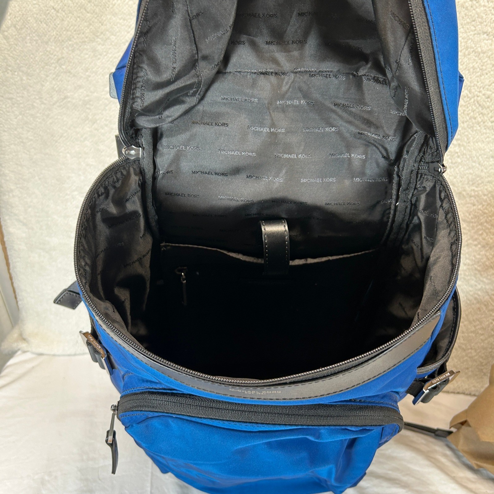 Michael Kors Kent Mens Royal Blue Nylon Leather Trim Tech Backpack Laptop Bag