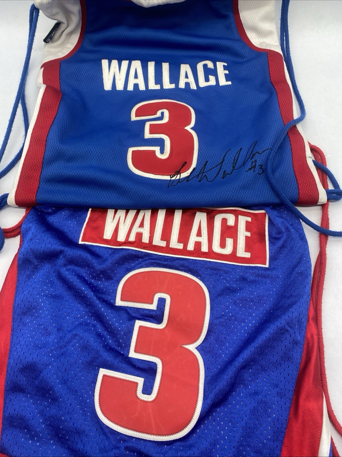 (2) WALLACE Drawstring Cinch Sacks Backpack School Tote Gym Bags Red White Blue