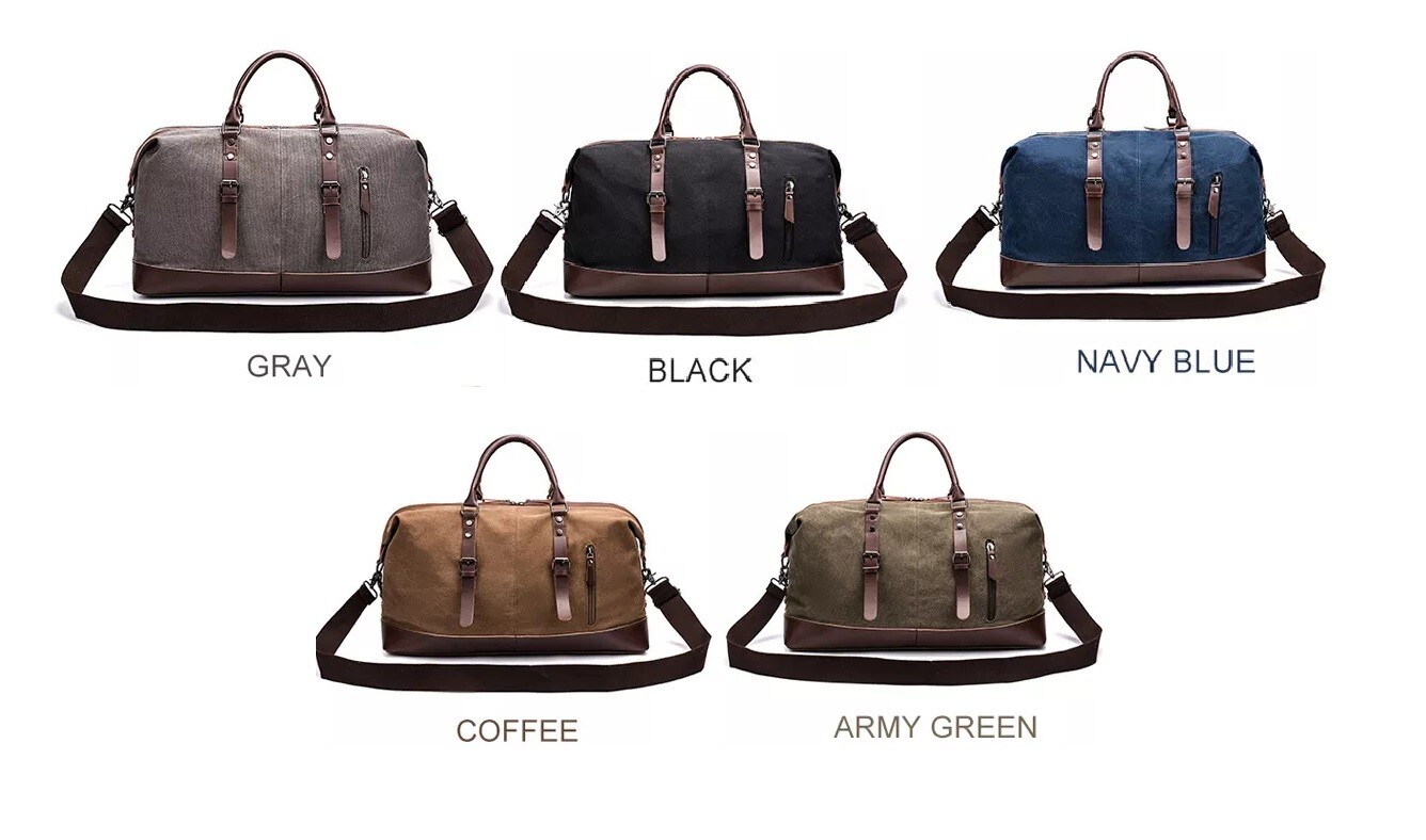 Oversized Weekender Duffle Bag Canvas Leather Trim Travel Luggage