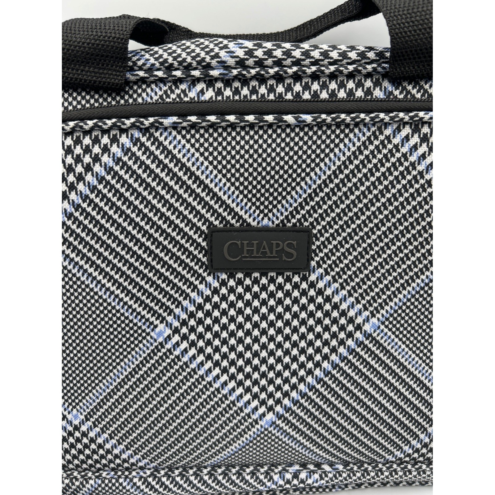 Chaps Messenger Bag Black White Blue Glen Plaid Light Crossbody Laptop Case