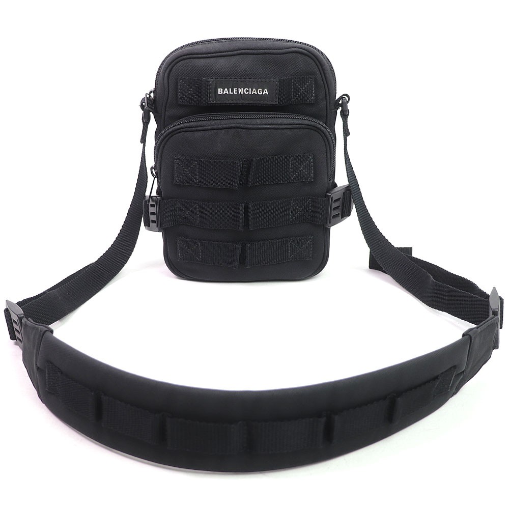 BALENCIAGA Army Messenger Bag Black Nylon Canvas Crossbody Shoulder Bag
