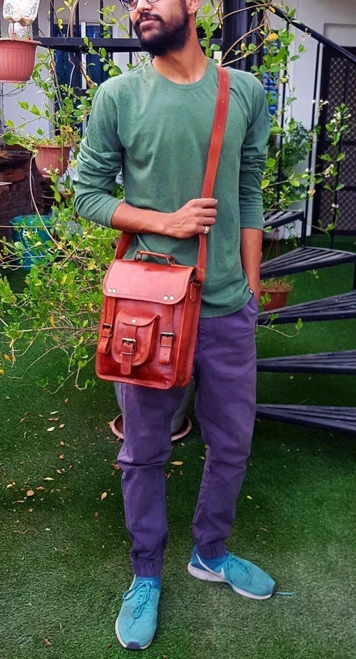 Aesthetic Leather Vintage Messenger Bag Brown Shoulder Satchel Crossbody