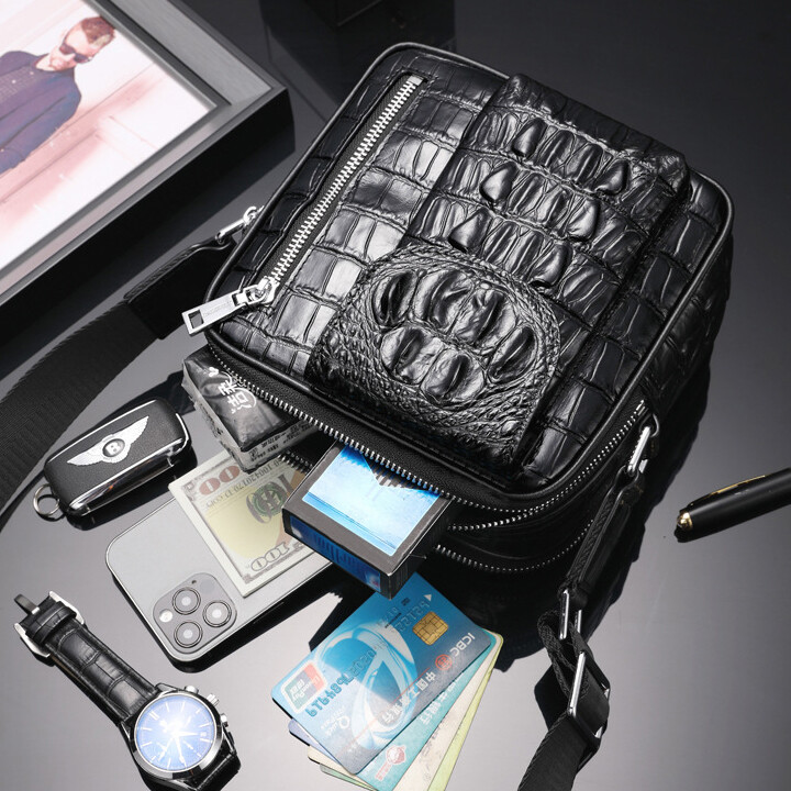 Top Cowhide Leather Crocodile Pattern Men’s Luxury Shoulder Bags Crossbody Bag