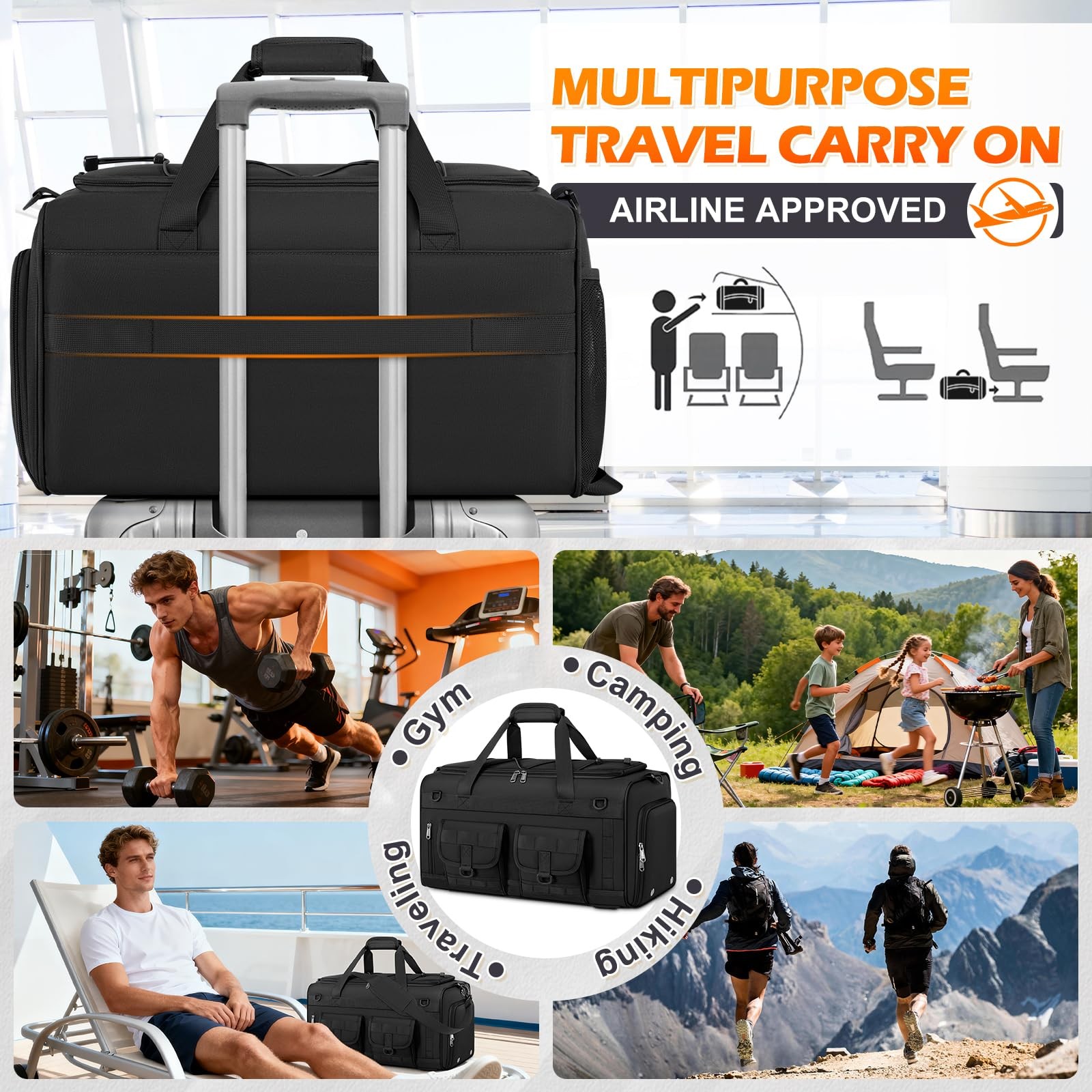 3 in 1 Gym Bag for Men, 45L Large Sports Duffle Bag with Shoe Compartment and…