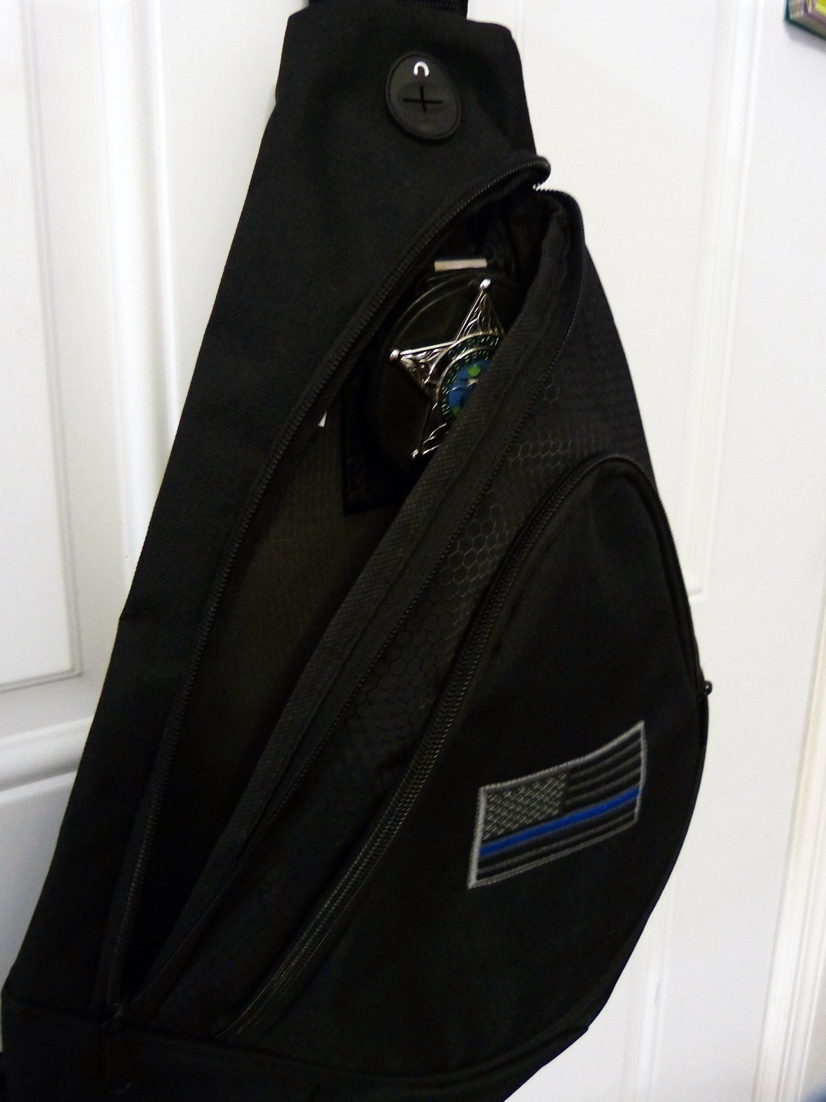 Thin Blueline Flag Shoulder Sling Backpack, Law Enforcement, Police, Sheriff,