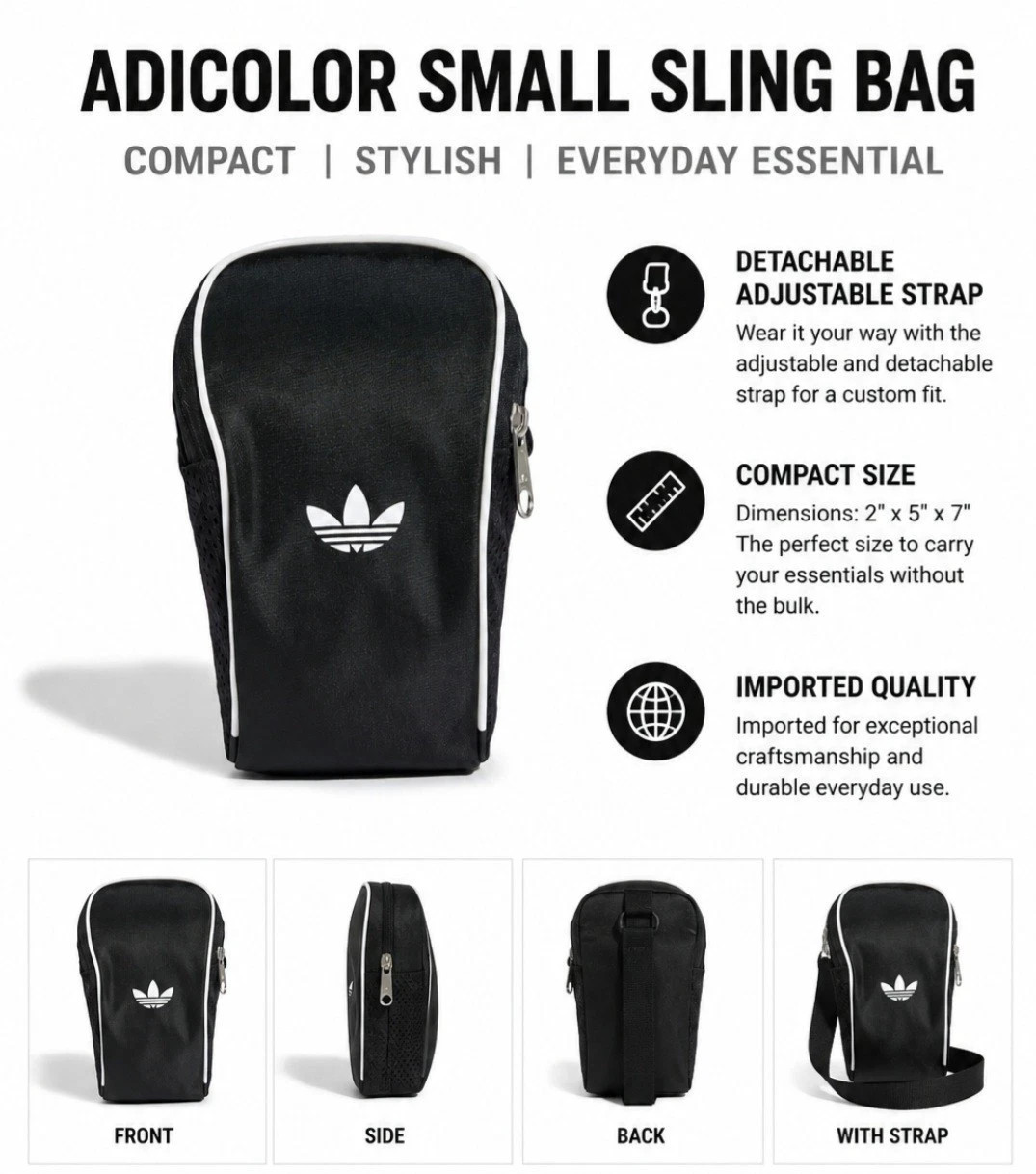 Adidas Adicolor Small Black Sling Crossbody Festival Bag NWT