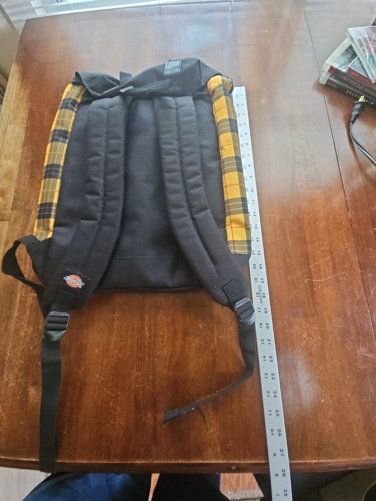 Dickies Backpack Black Yellow Plaid Flap Shoulder Adjustable Strap Drawstring
