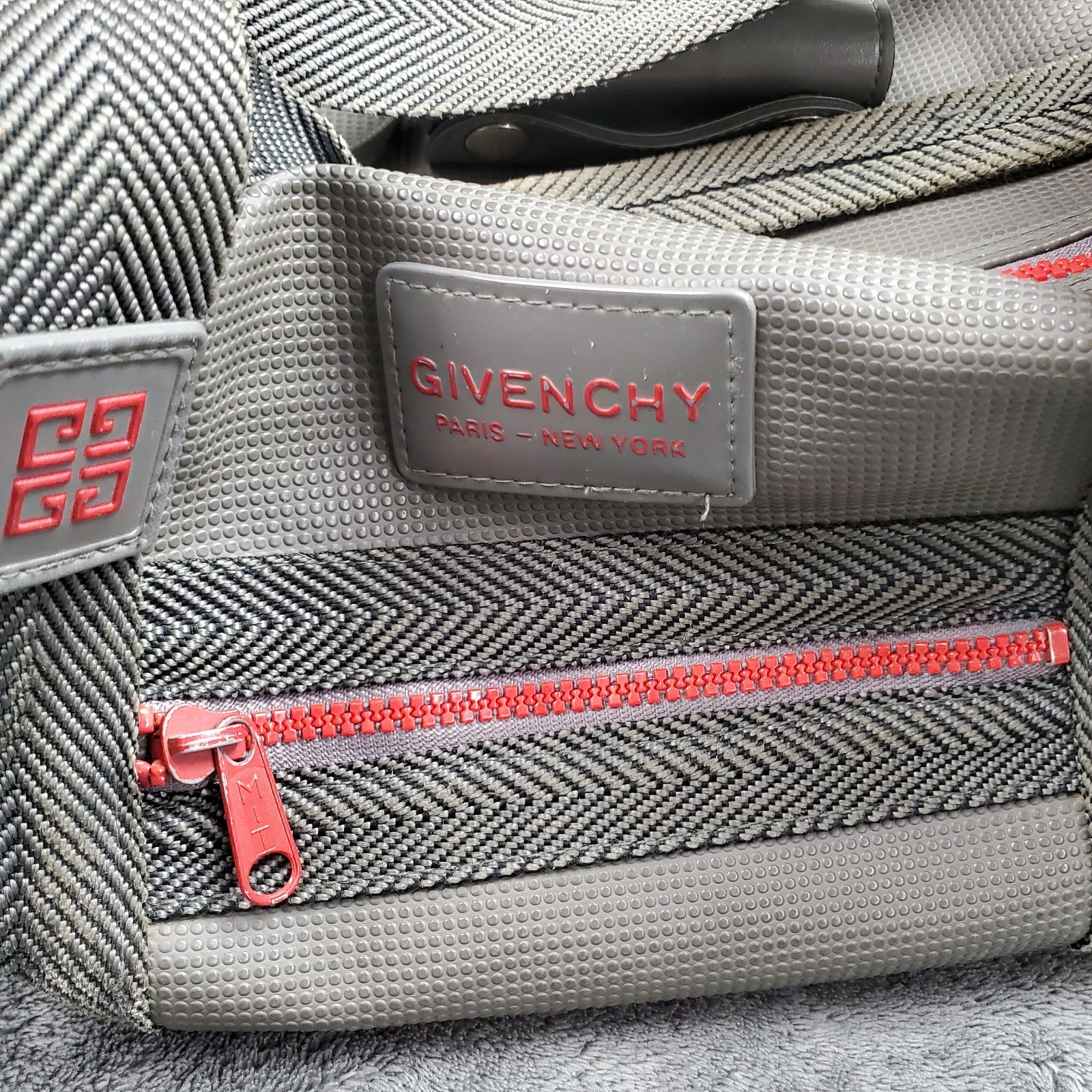 Givenchy Duffle Bag Gray Red Travel Satchel Carry On Overnight