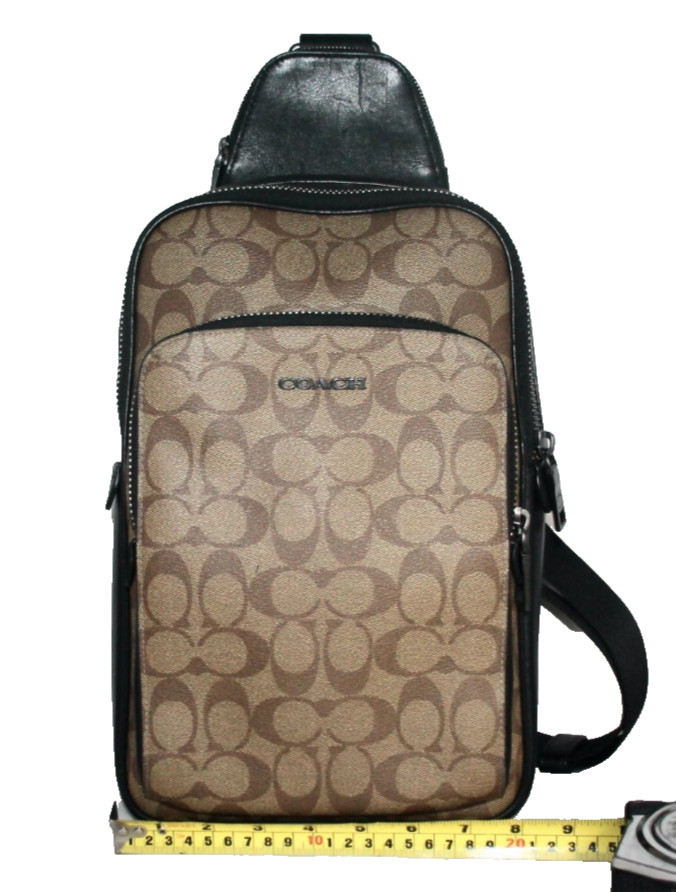 COACH Men’s Ethan Pack Sling Bag Signature “C” Coated Canvas Black Leather CO910