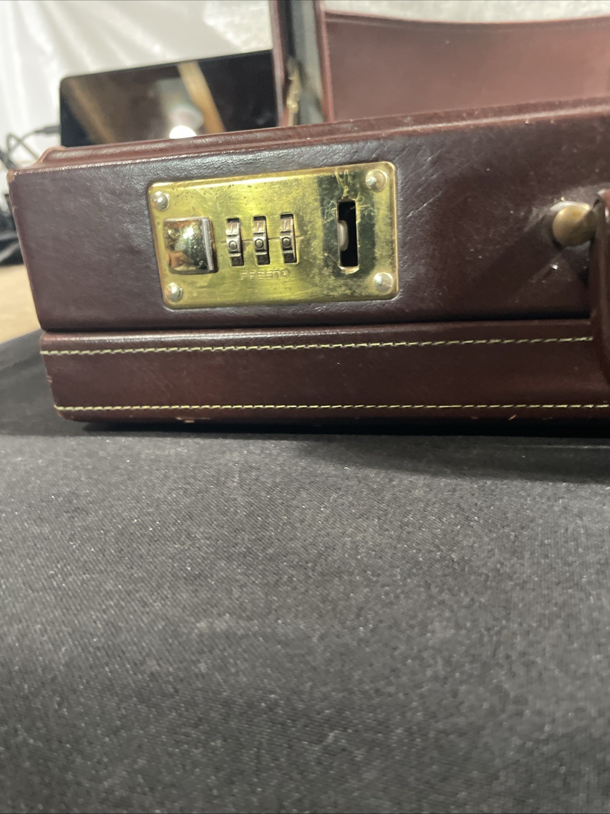 Vintage Brown Leather Briefcase with combination lock Suede Insides