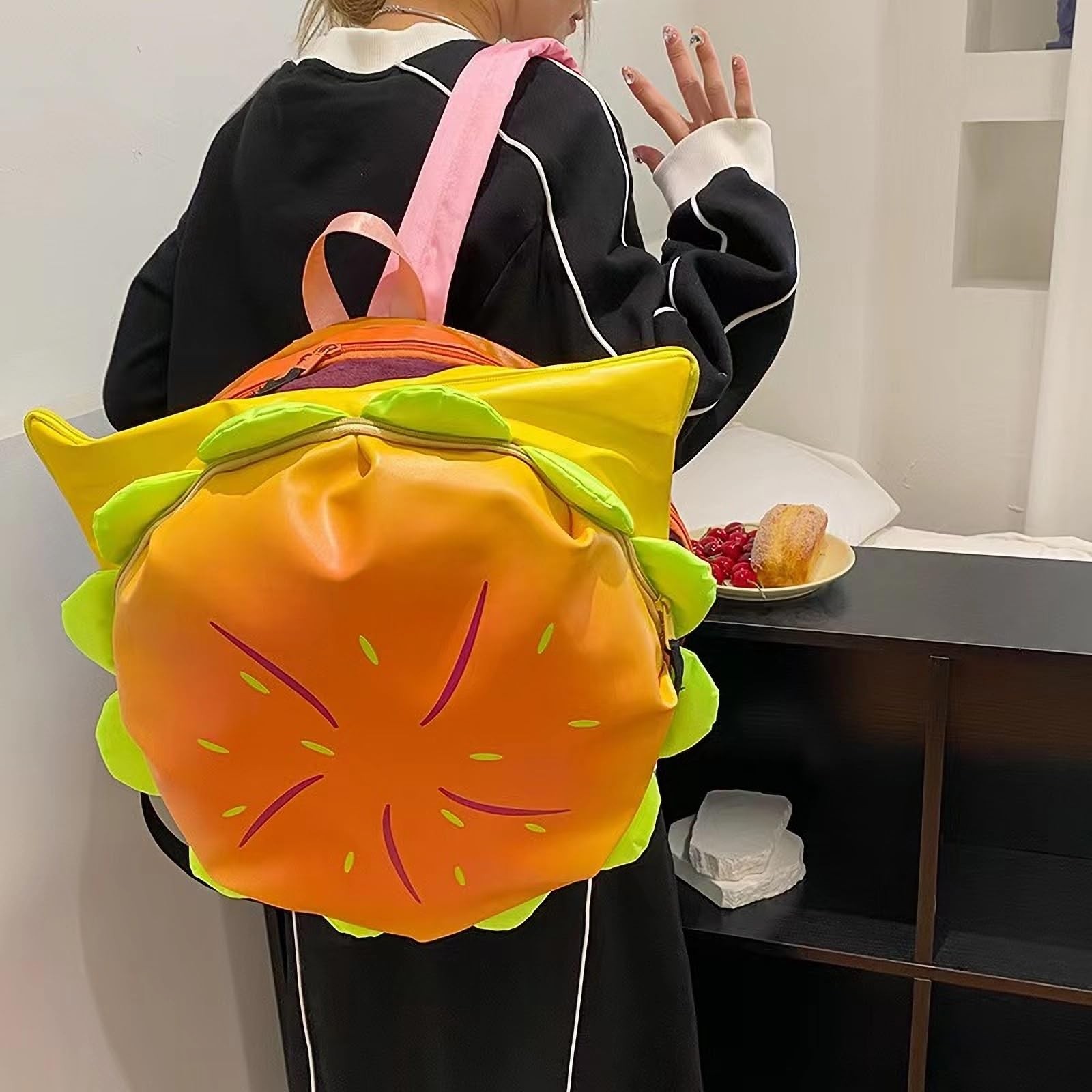 Cheeseburger Backpack Multi-Compartment Funny Hamburger Bookbag Novelty Bag