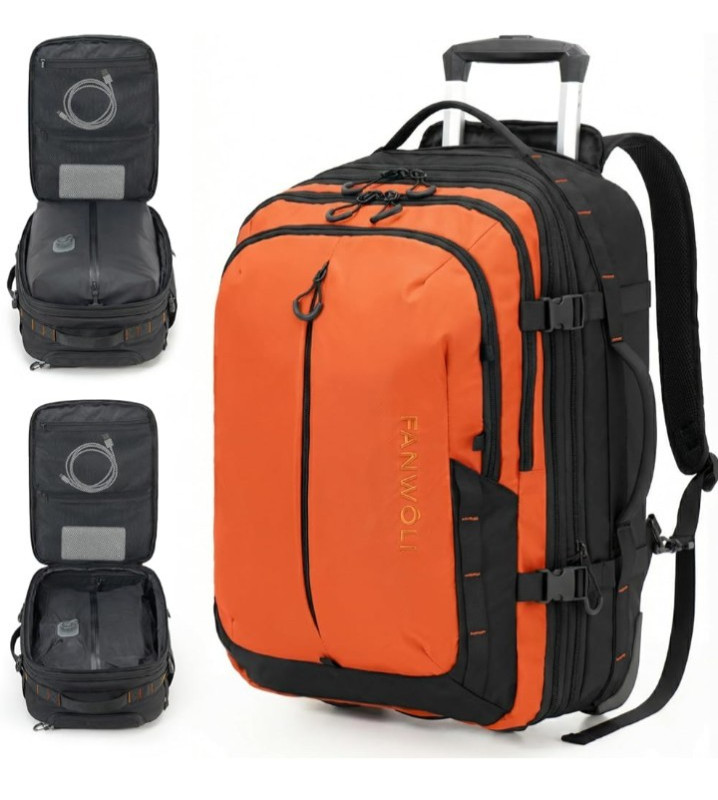 Rolling Vacuum Backpack Travel with One-Button Compression, 55L Expandable, W…