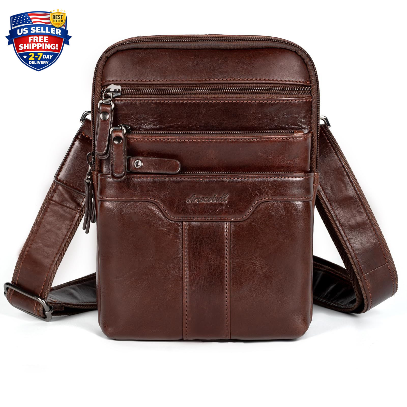 Leather Messenger Bag for Men, Small Leather Sling Shoulder Bag Messenger Pac