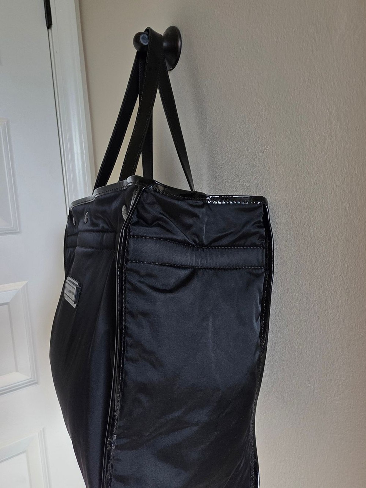 Longchamp Black Nylon Tote Bag with Patent Leather Trim
