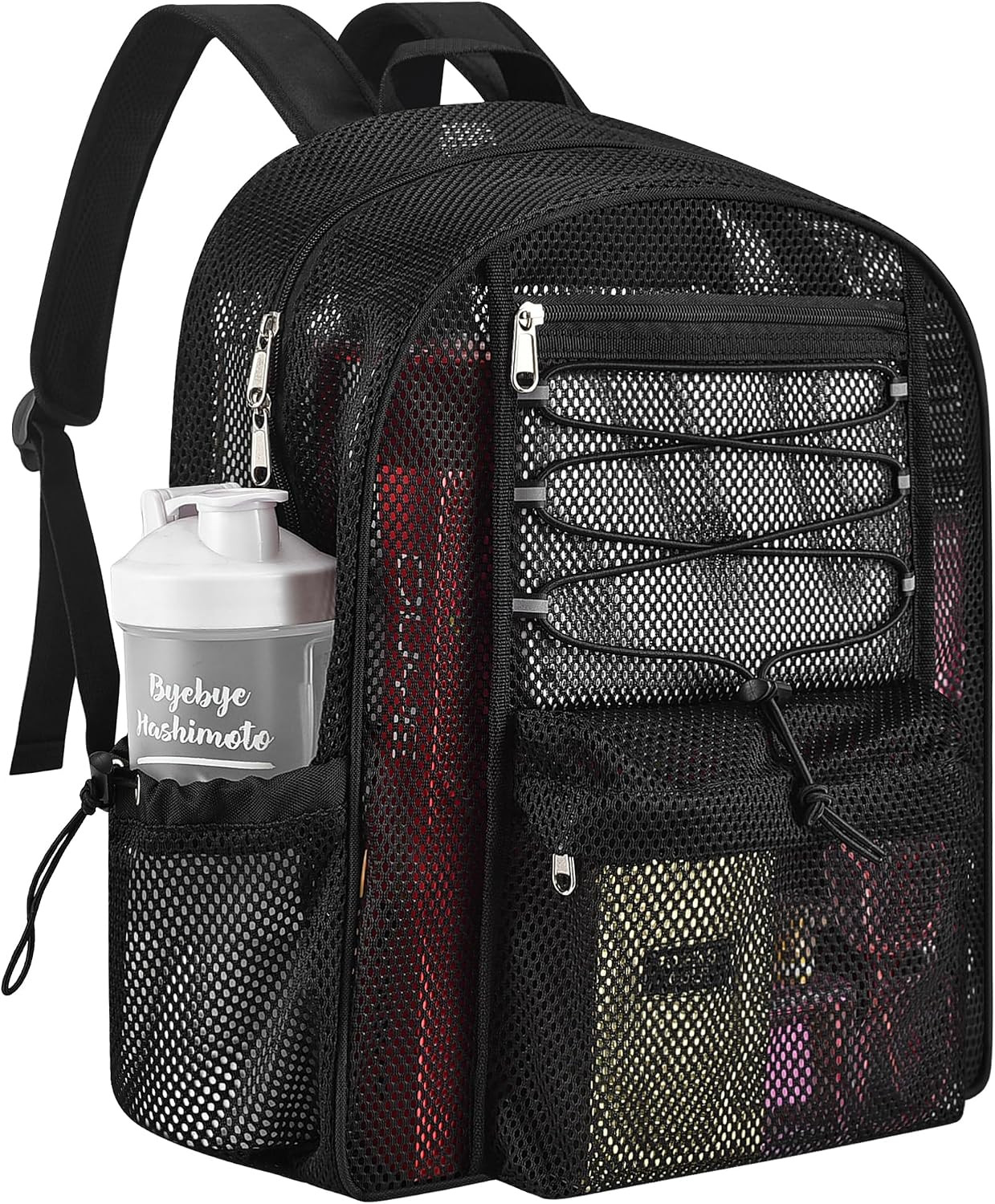 Mesh Backpack Heavy Duty for School, 24L Large Mesh Bookbag for Adults, Black Sc