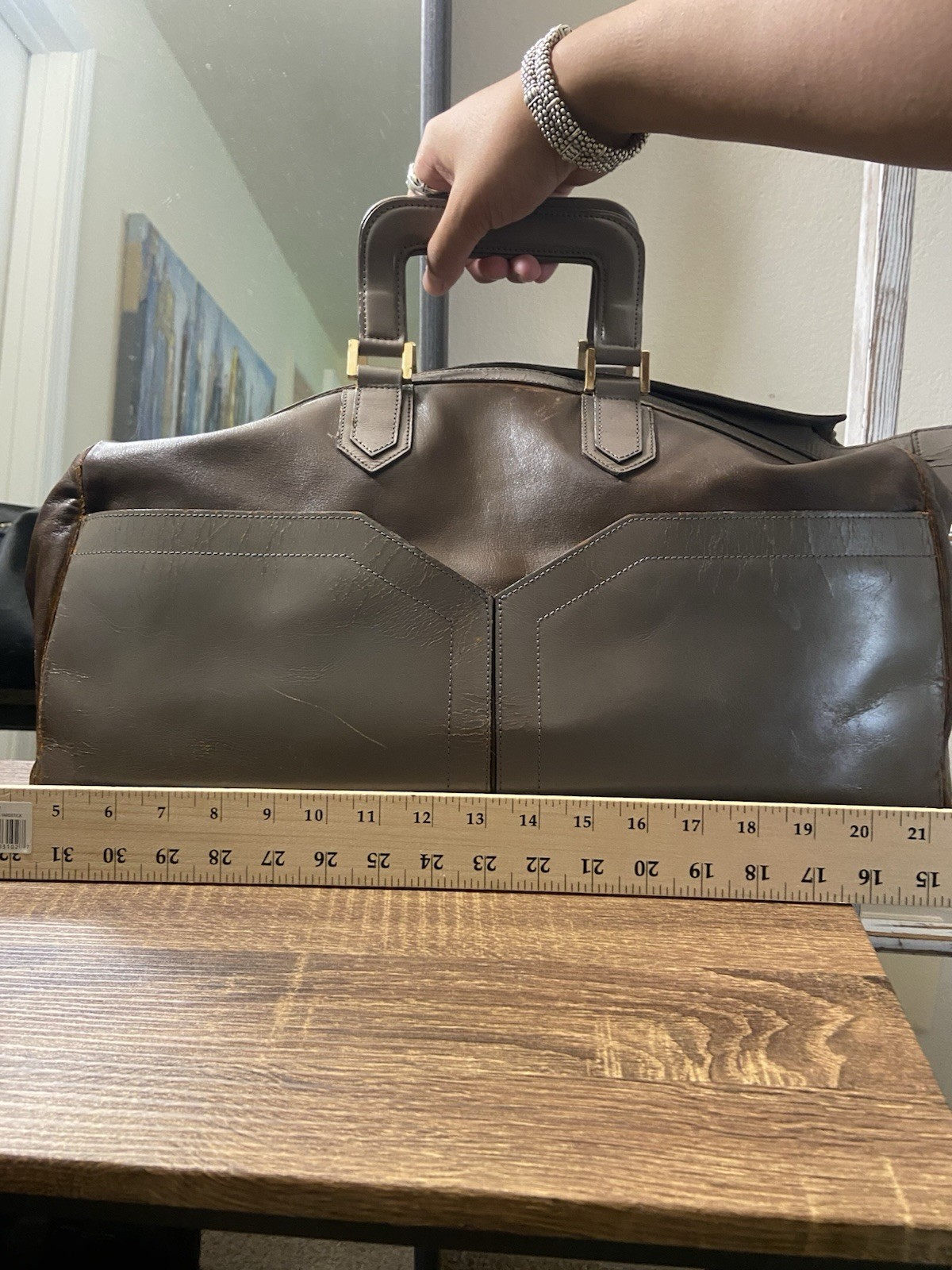 Thrashed YSL Saint Laurent Small Leather Boston Duffle Travel Bag, Poor Cond