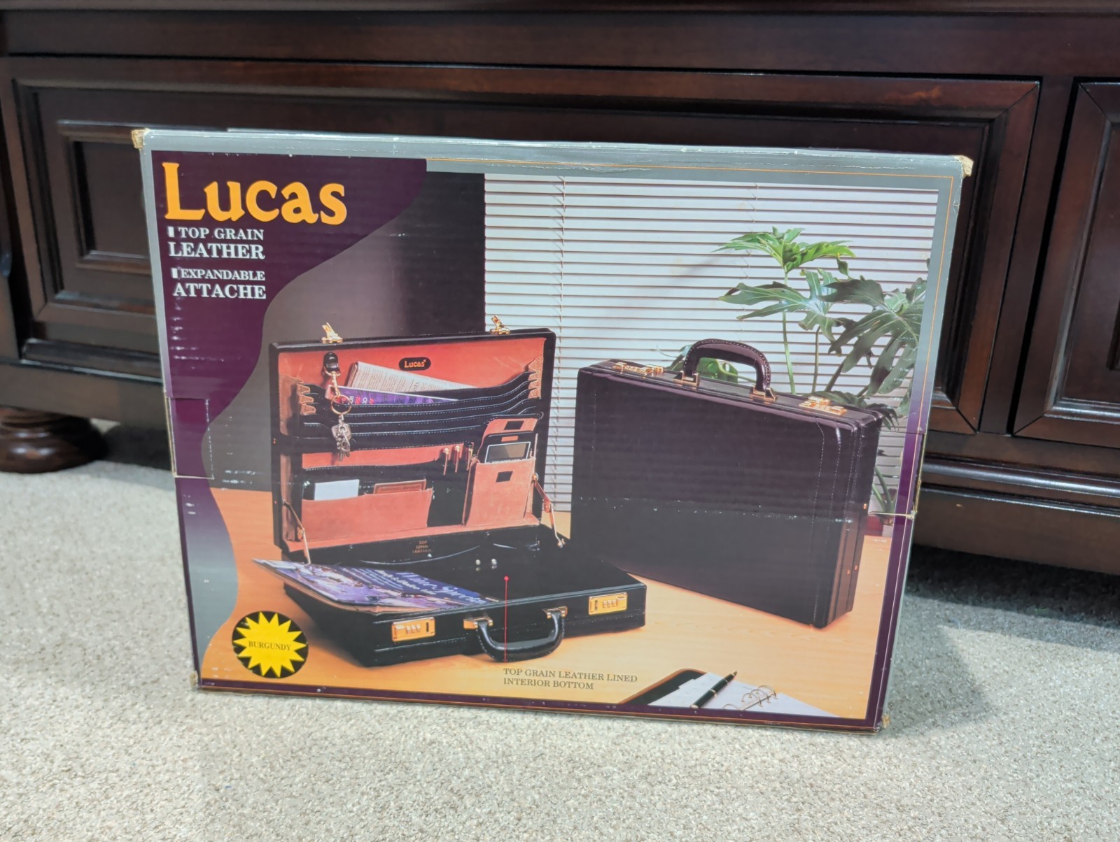 NEW VTG Lucas Top Grain Leather Burgundy Briefcase Attache w/Combo Locks RARE