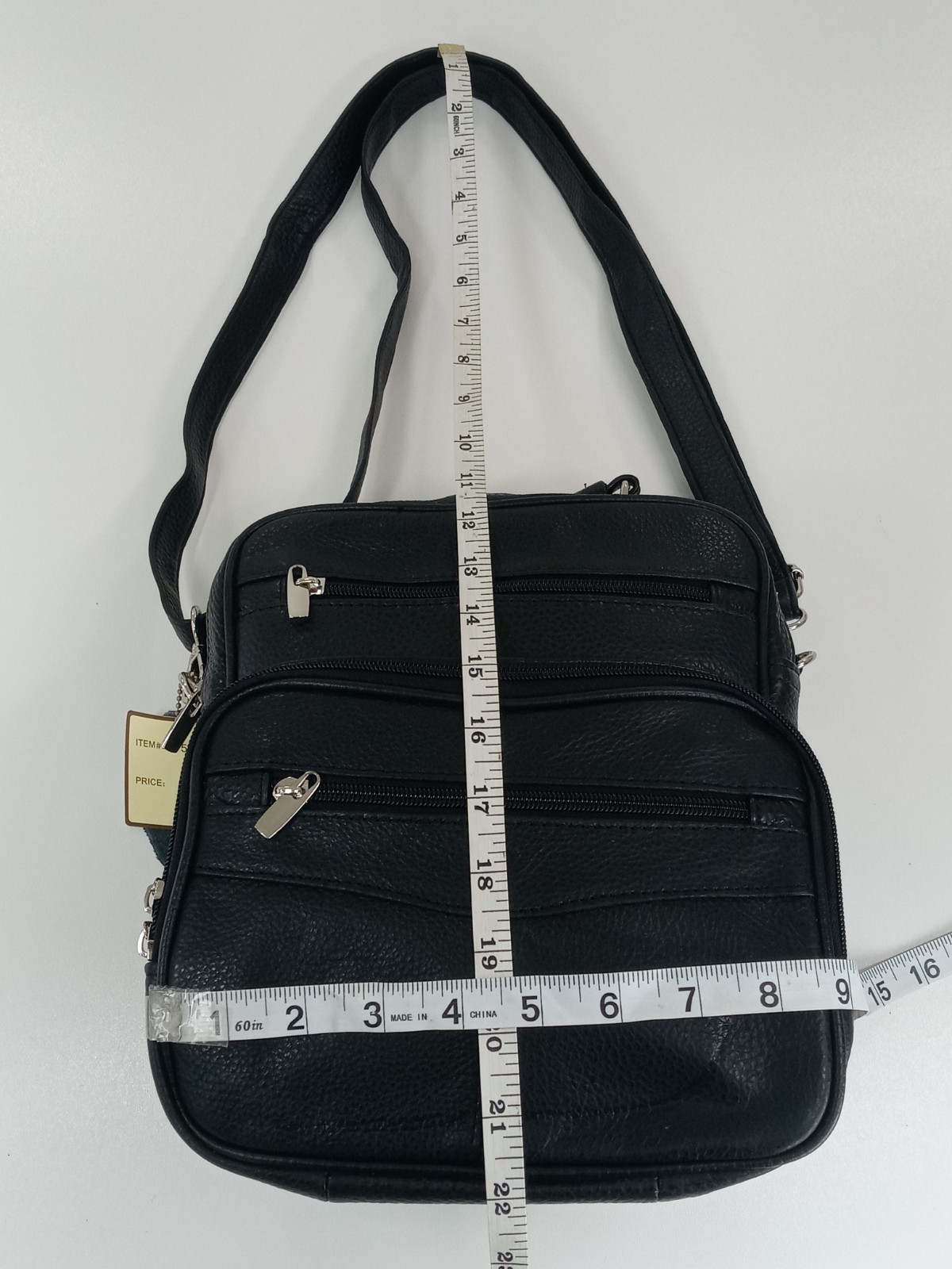 Men Leather Crossbody Bag Black Compact & Practical Everyday Use Multi Pockets