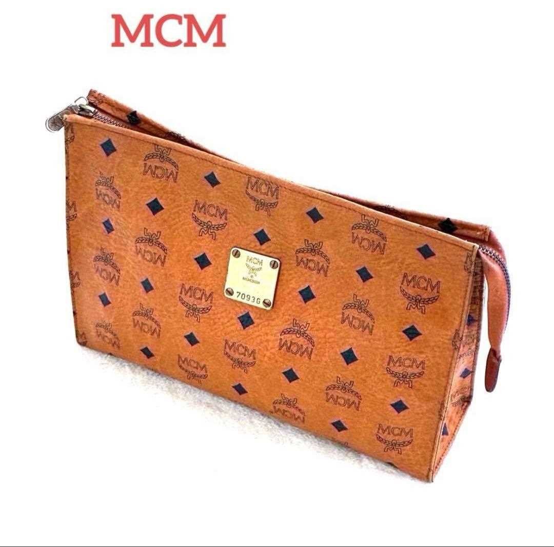 MCM Clutch Second Bag Small Logo Leather Brown Unisex Men’s USED FROM JAPAN