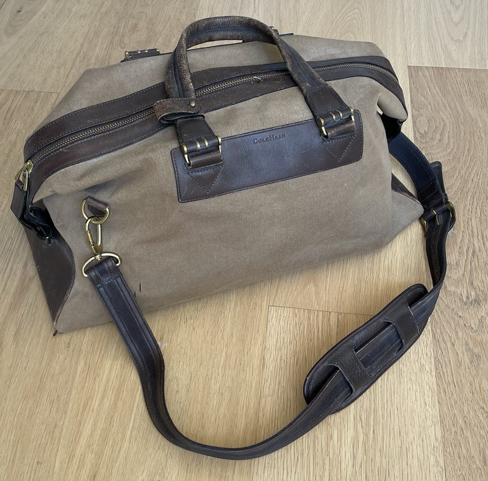 Vintage 80s Cole Haan Weekender/Duffle Bag- Canvas With Leather Trim