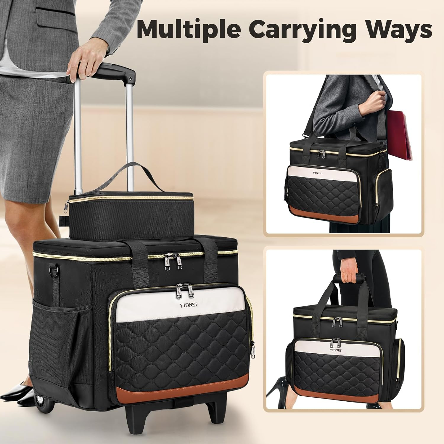 Rolling Teacher Bag with Insulated Lunch Carrier & Dolly for Easy Transport