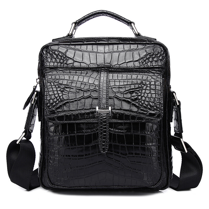 Top Cowhide Leather Men’s Shoulder Bag Crocodile Belly Pattern Business Handbag