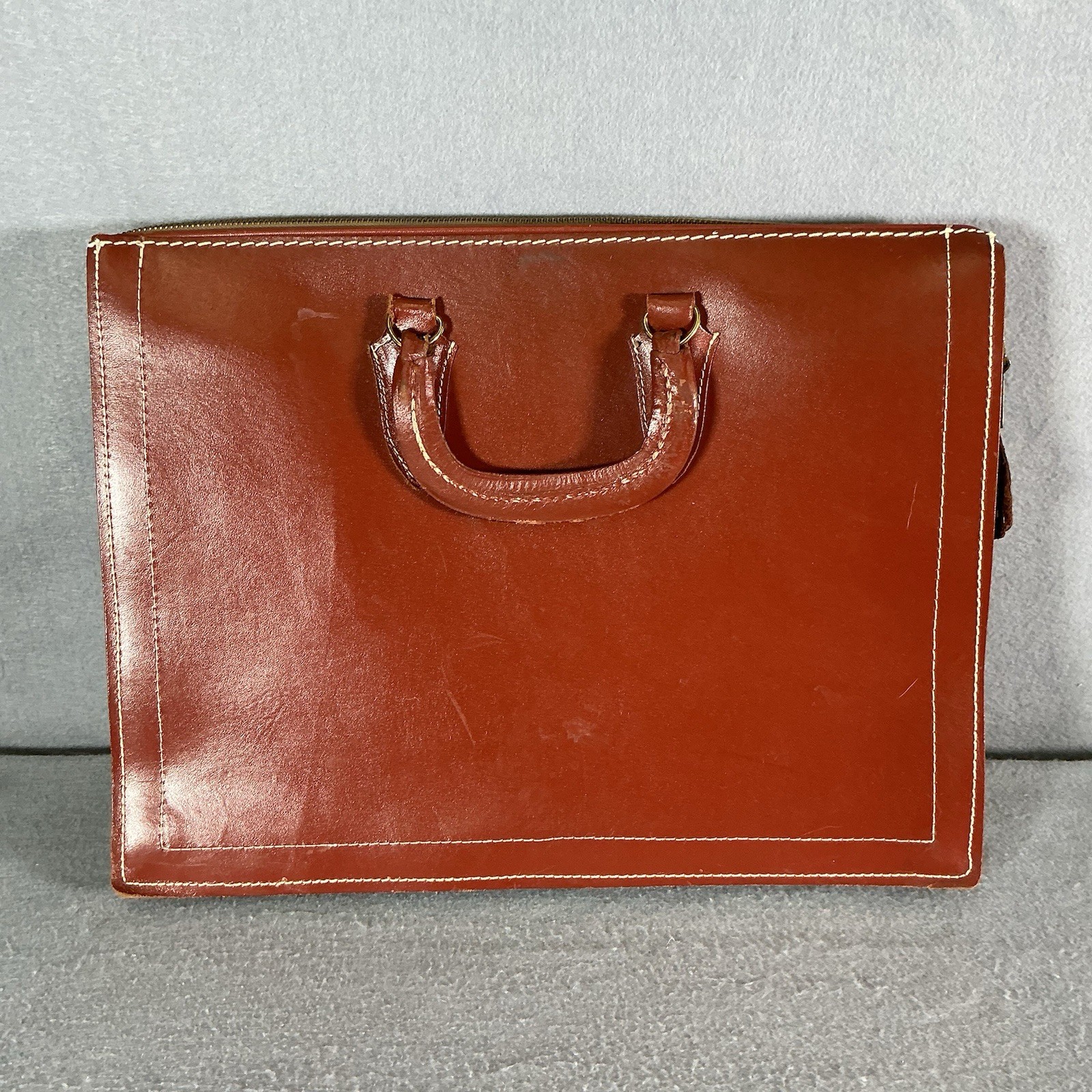 Vintage Split Cowhide Brass Brown Leather Briefcase Portfolio