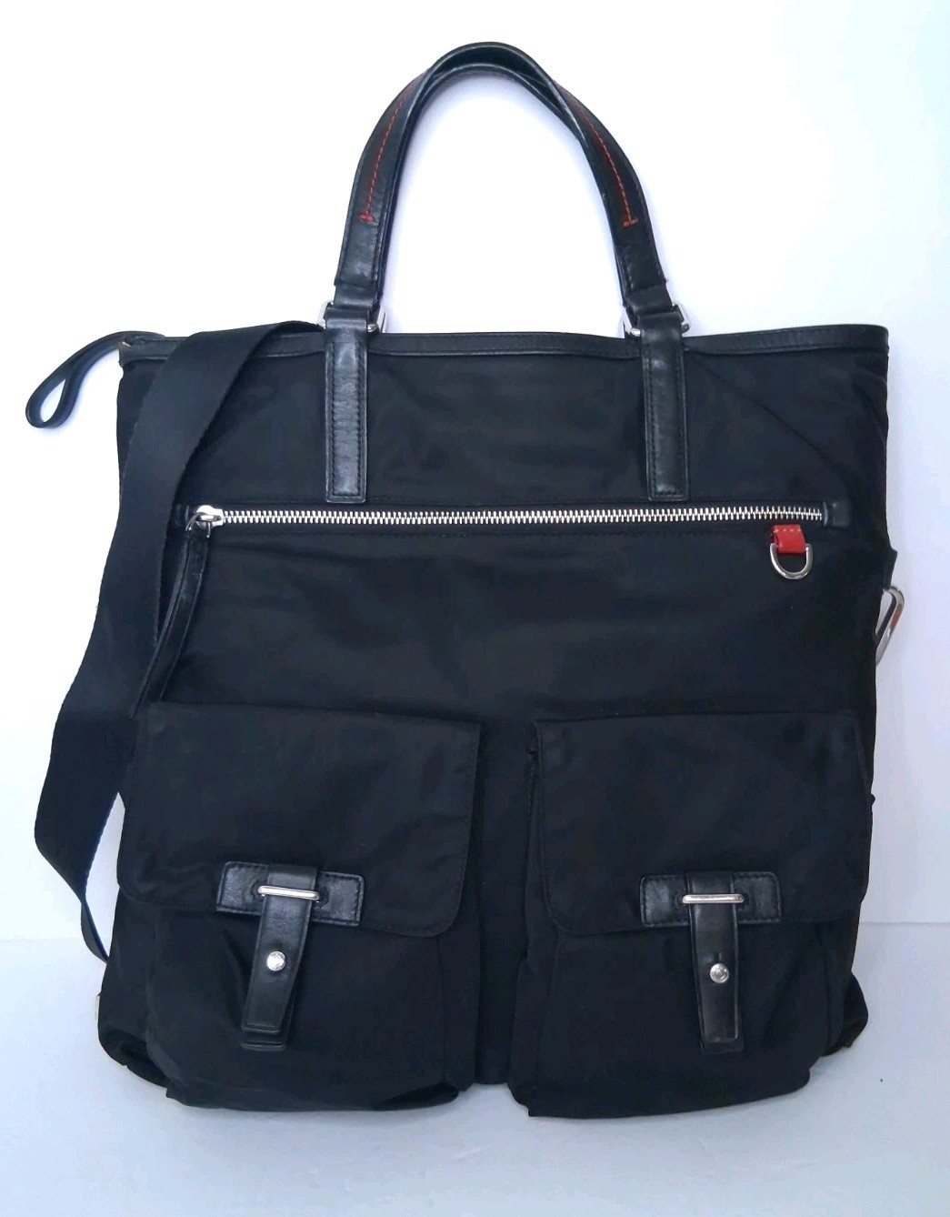 Tumi Nylon Fold Over Shoulder Bag Satchel Travel Business Brief Top Handle Black