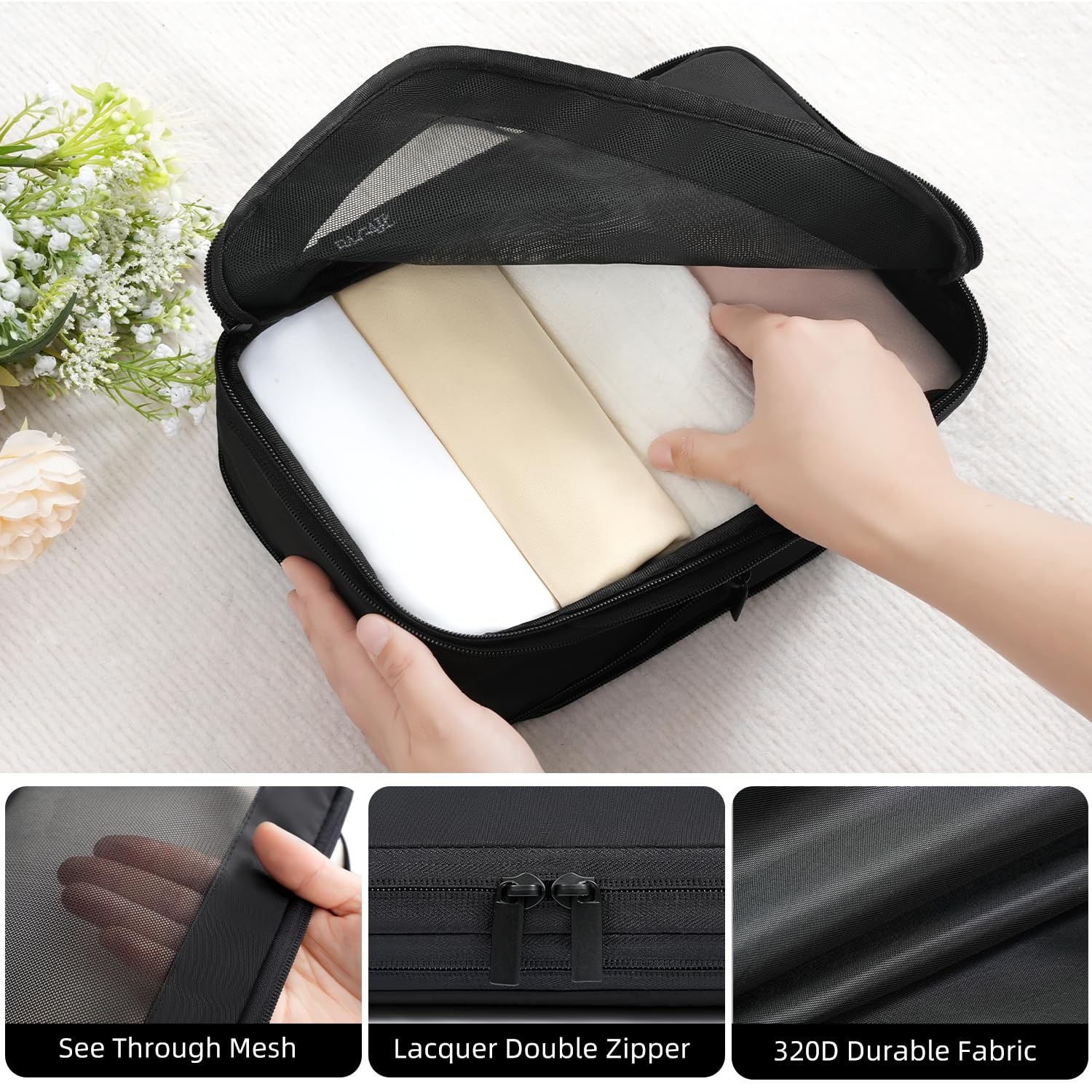 BAGAIL 4 Set/6 Set/8 Compression Packing Cubes Travel Accessories Jet Black U1