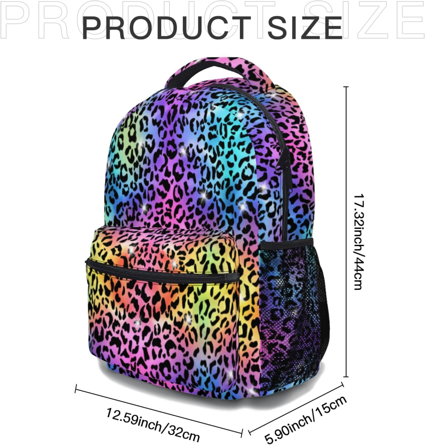 Rainbow Cheetah Backpack Neon Leopard Print Schoolbag Colorful Animal Print Lapt