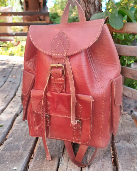 50% Off Moroccan leather Backpack , Handmade Leather Backpack 13 x 10 x 6