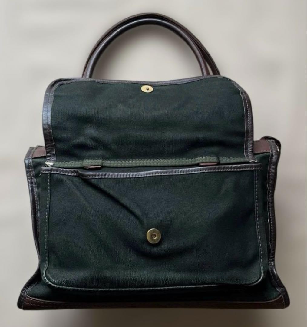 ORVIS Briefcase Business Bag Handbag Canvas Leather in Green USED Good Condition