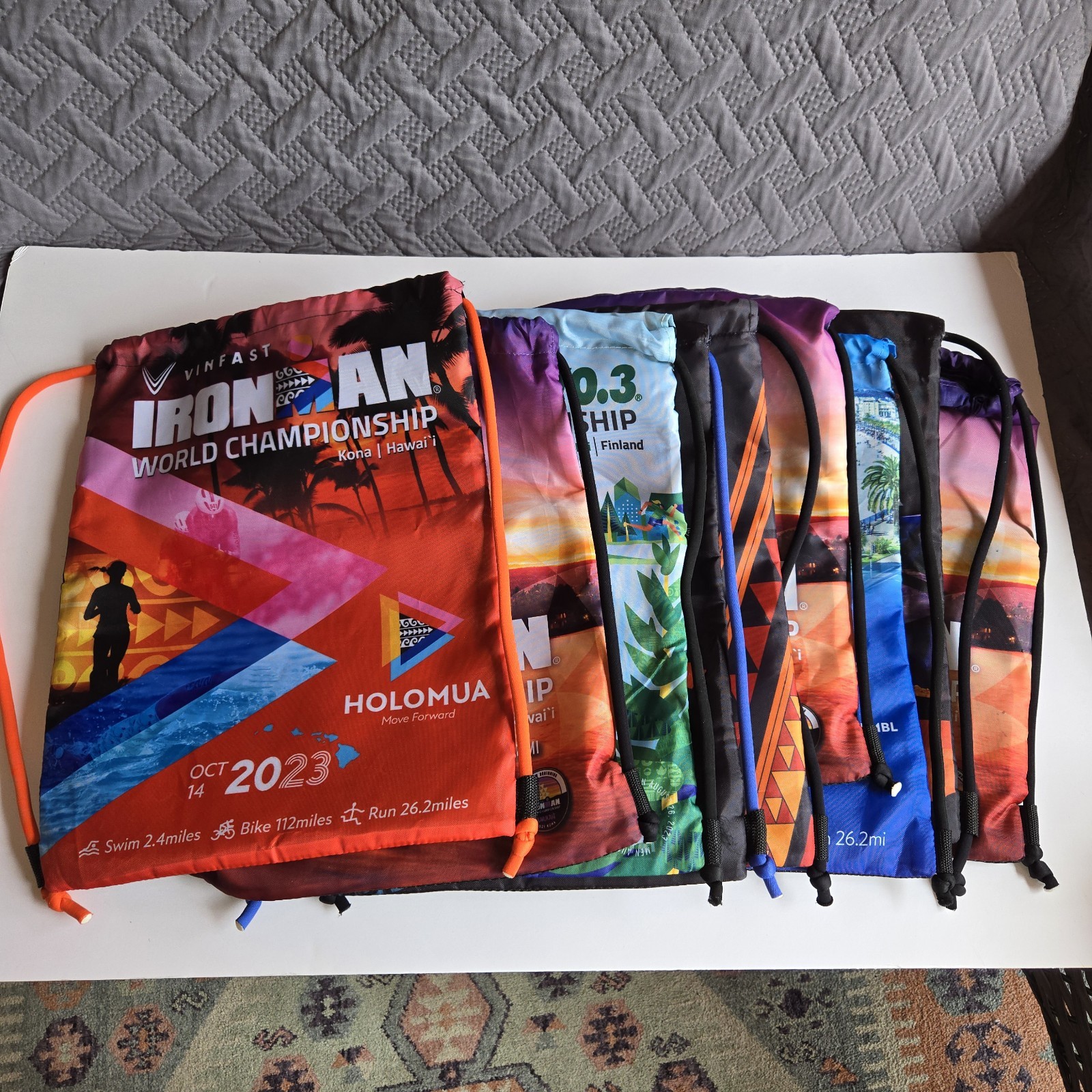 Ironman Sackpack Lot Of 9 Sports Bags-Kona, Utah, Finland, France, New Zealand