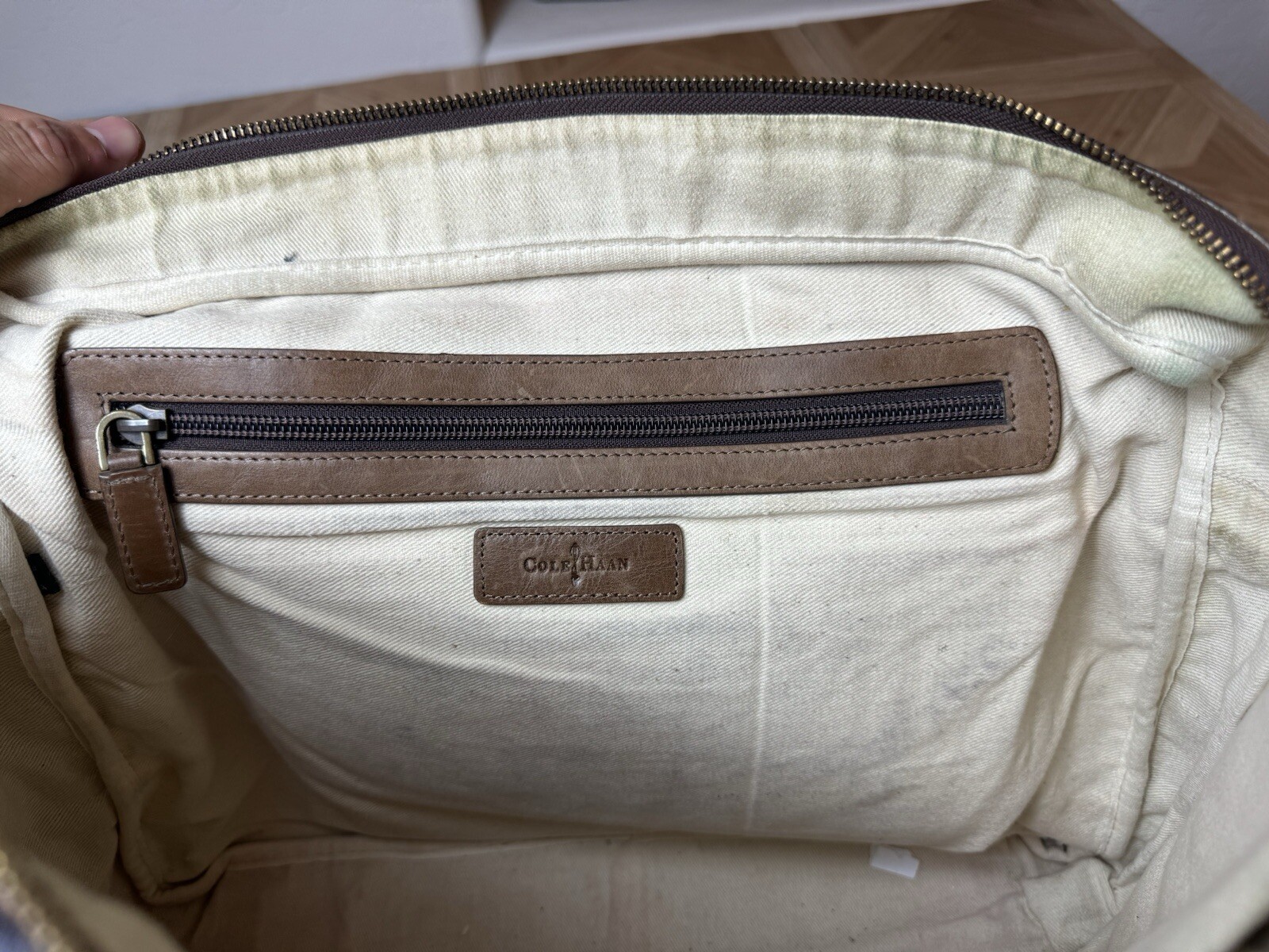 Cole Haan Navy Blue Large Travel Or Day Canvas With Leather Trim Duffle Handbag