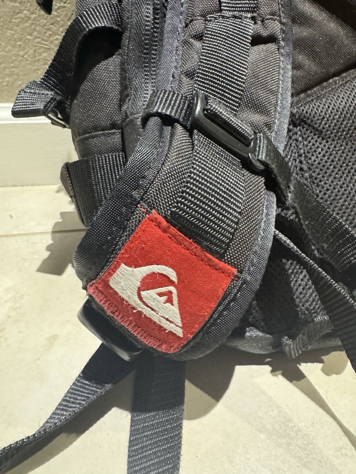 2000s Repaired Distressed Quicksilver Black/Red Tactical Backpack Surf Skate