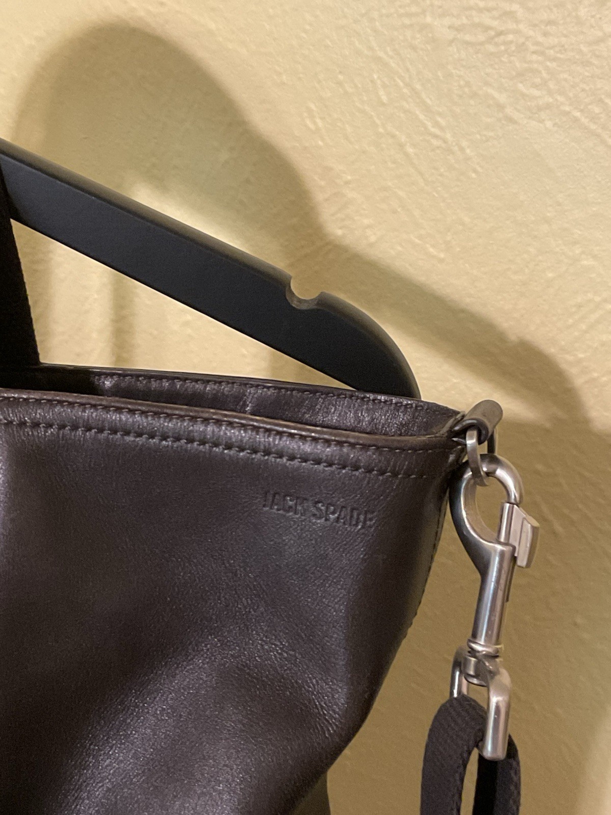 JACK SPADE NY Dipped Leather Utility Tote Crossbody Strap Black Brown Large Mens