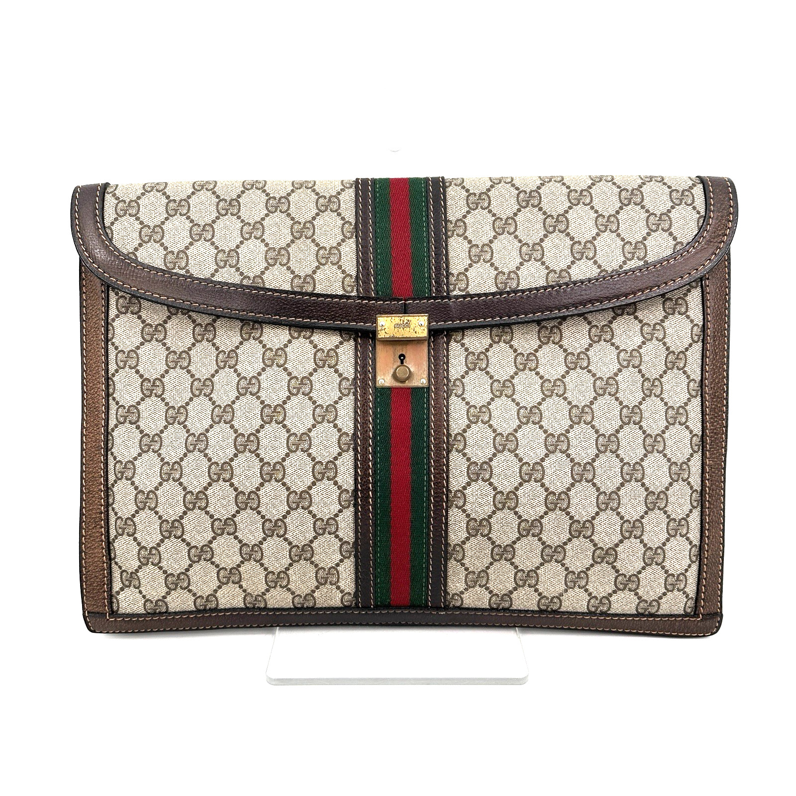 Vintage Gucci Document Case Briefcase Sherry Line PVC Leather Authentic