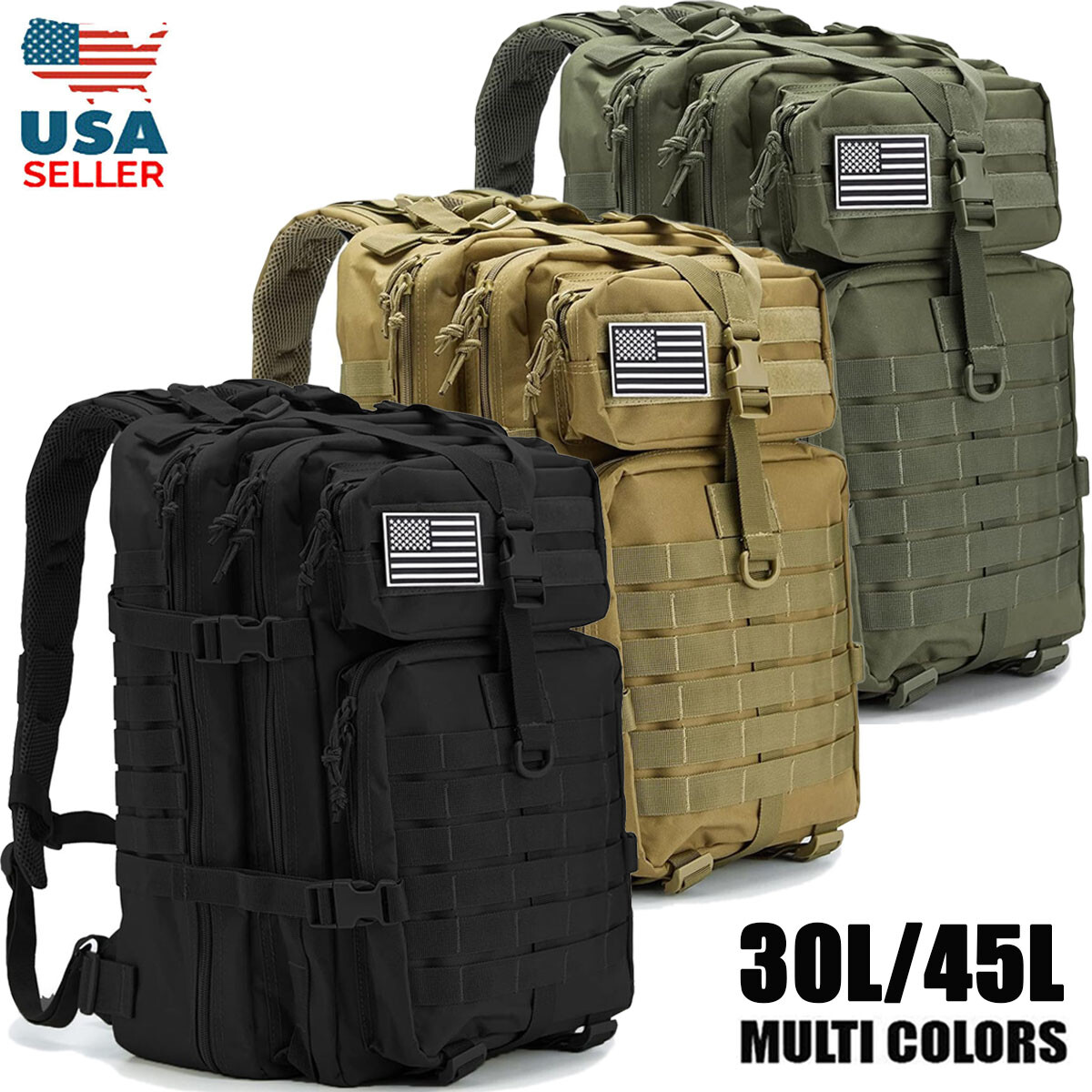30L/45L Military Tactical Backpack For Men Molle Daypack 3Day Bug Out Hiking Bag