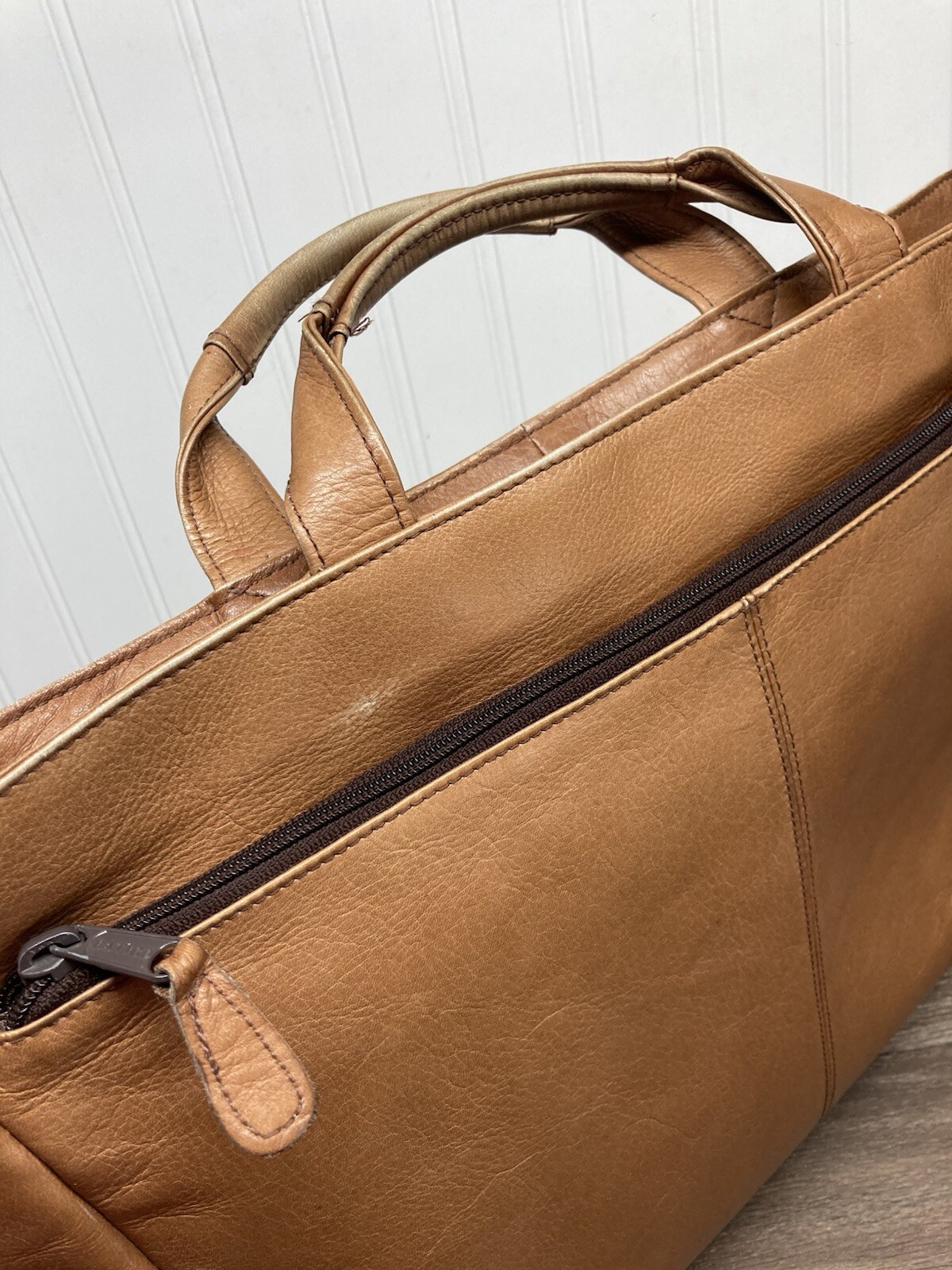 LATICO Caramel Leather Brief Case Zip Business Bag Unisex Crossbody and Handles