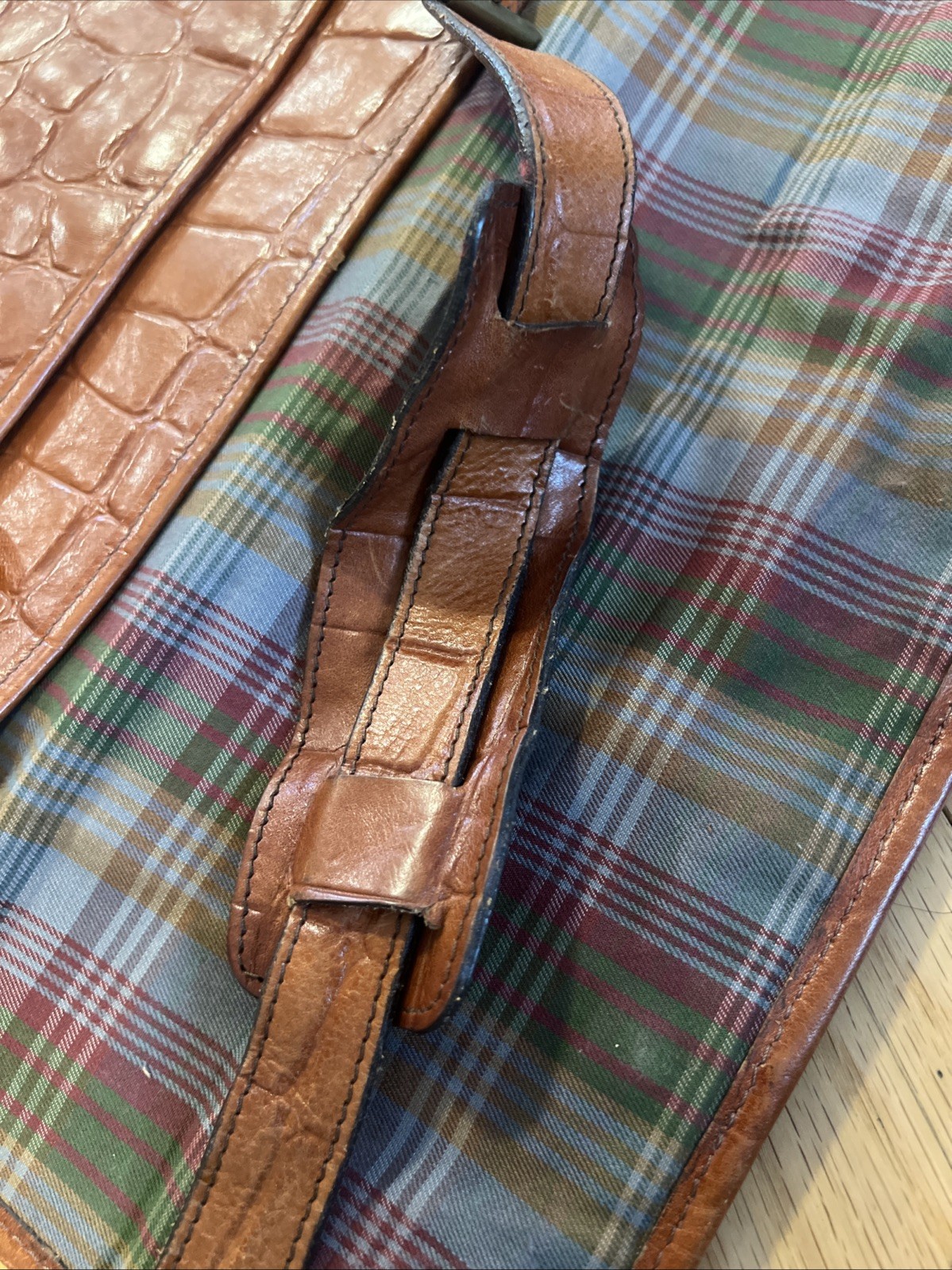 Mulberry Brown Leather Briefcase Messenger Bag Croc Embossed