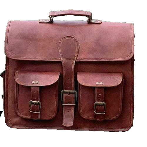 18″ Men Brown Leather Laptop Briefcase Shoulder Messenger Crossbody Backpack Bag