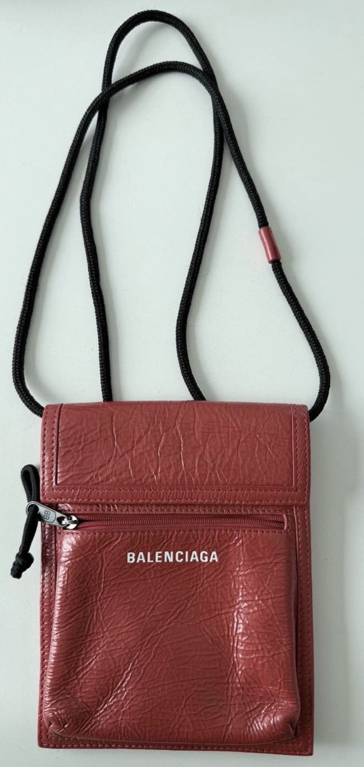 Balenciaga Red Solid Crossbody Pouch Bag Black Adjustable Strap Zip Hook&Loop