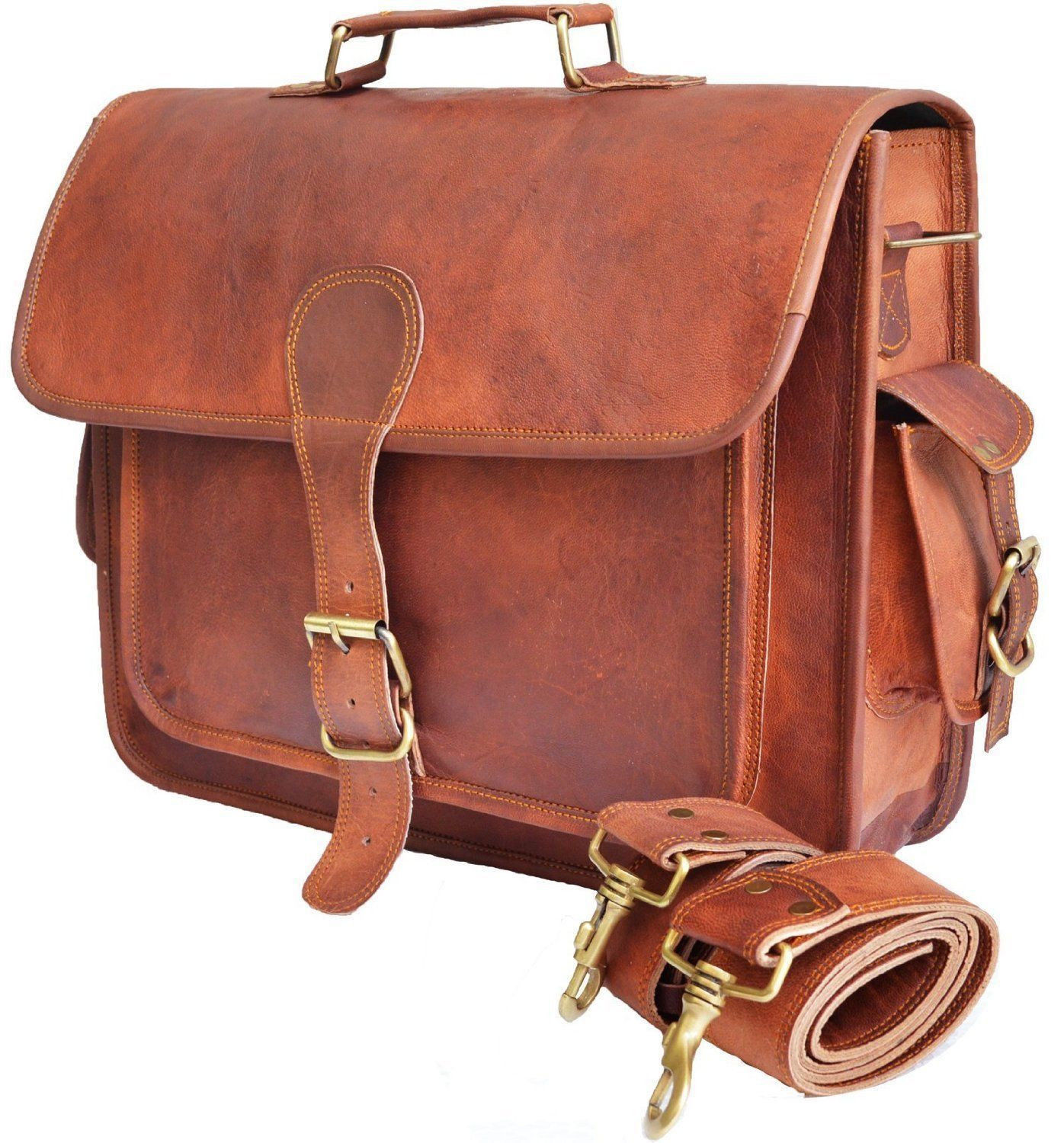 Brown Men’s Genuine Leather Large 15.5 Laptop Case for computer bag shoulder