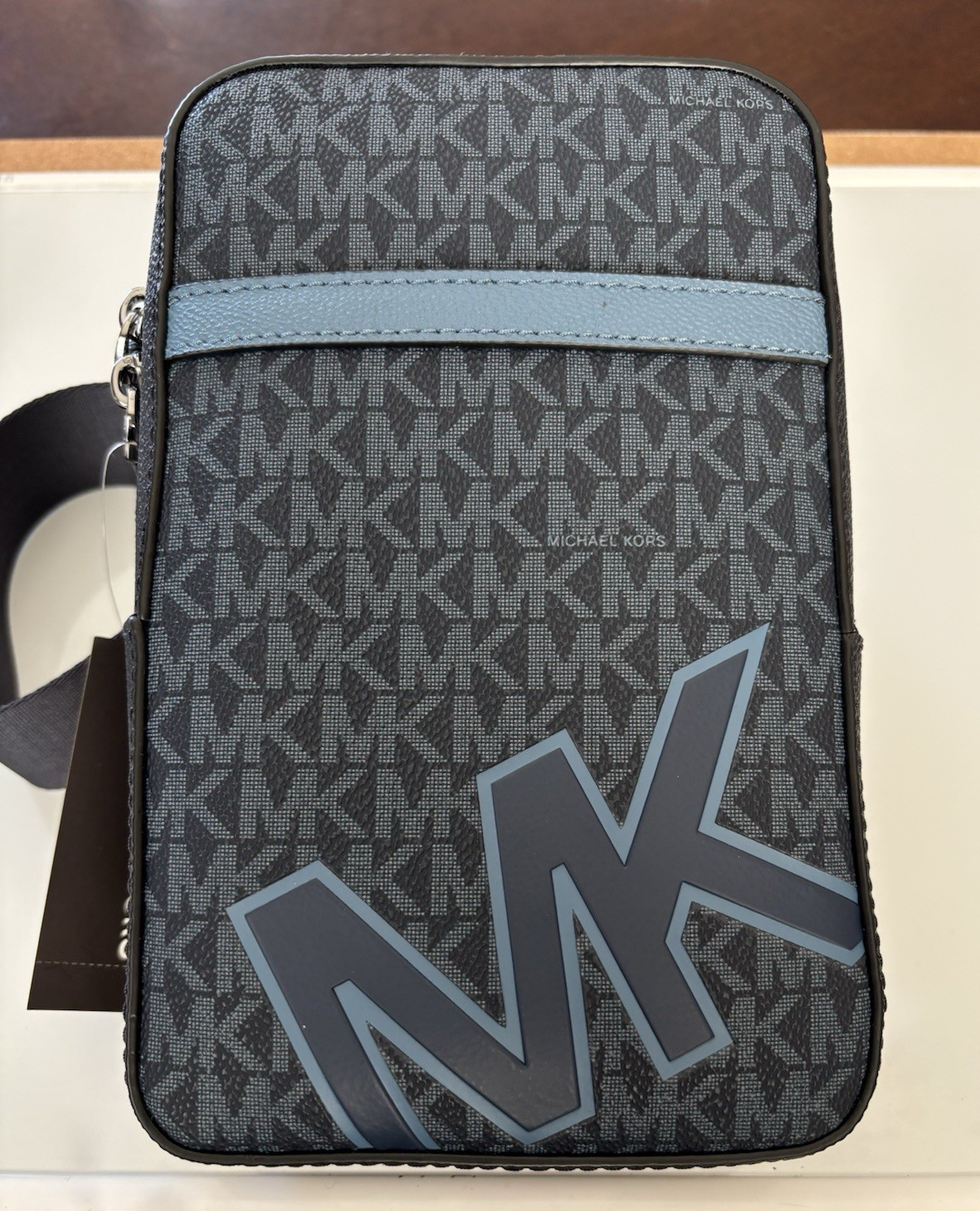 Michael Kors Cooper Medium Signature Logo Crossbody Sling Pack Men Blue New