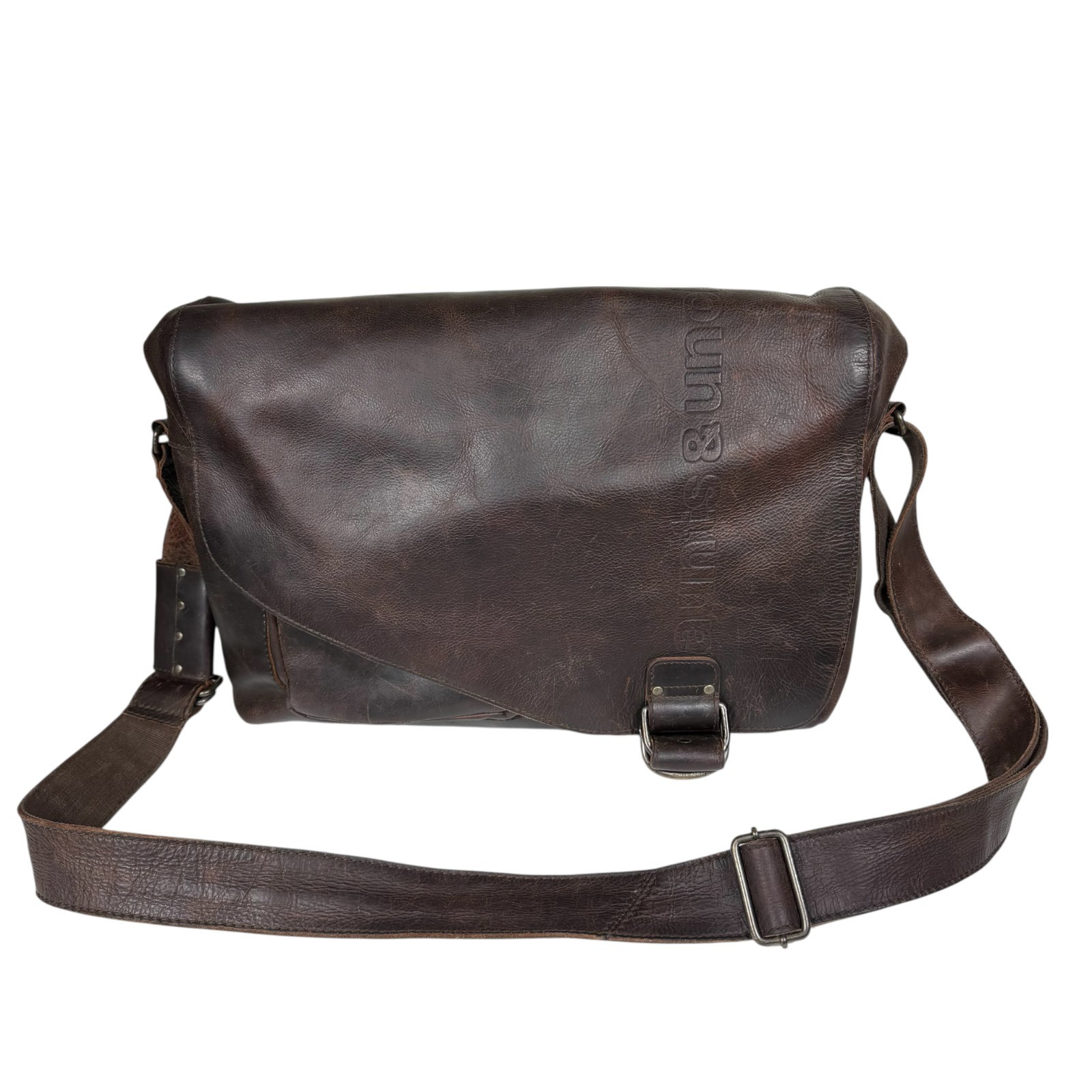 VTG Aunts and Uncles Dark Brown Workaholic Humus Leather Messenger Crossbody Bag
