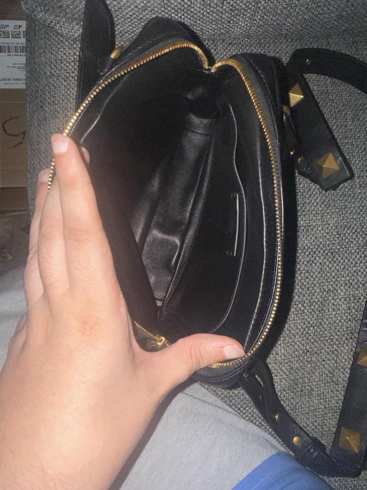 Valentino Rockstud Quilted Black Shoulder Bag Gold Studded Designer Zip