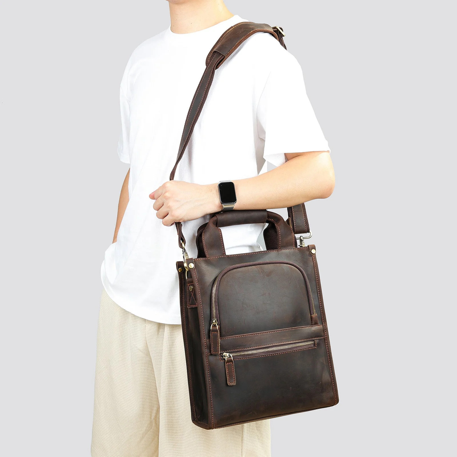 Men’s Crazy Horse Leather Sling Bag – Crossbody Backpack
