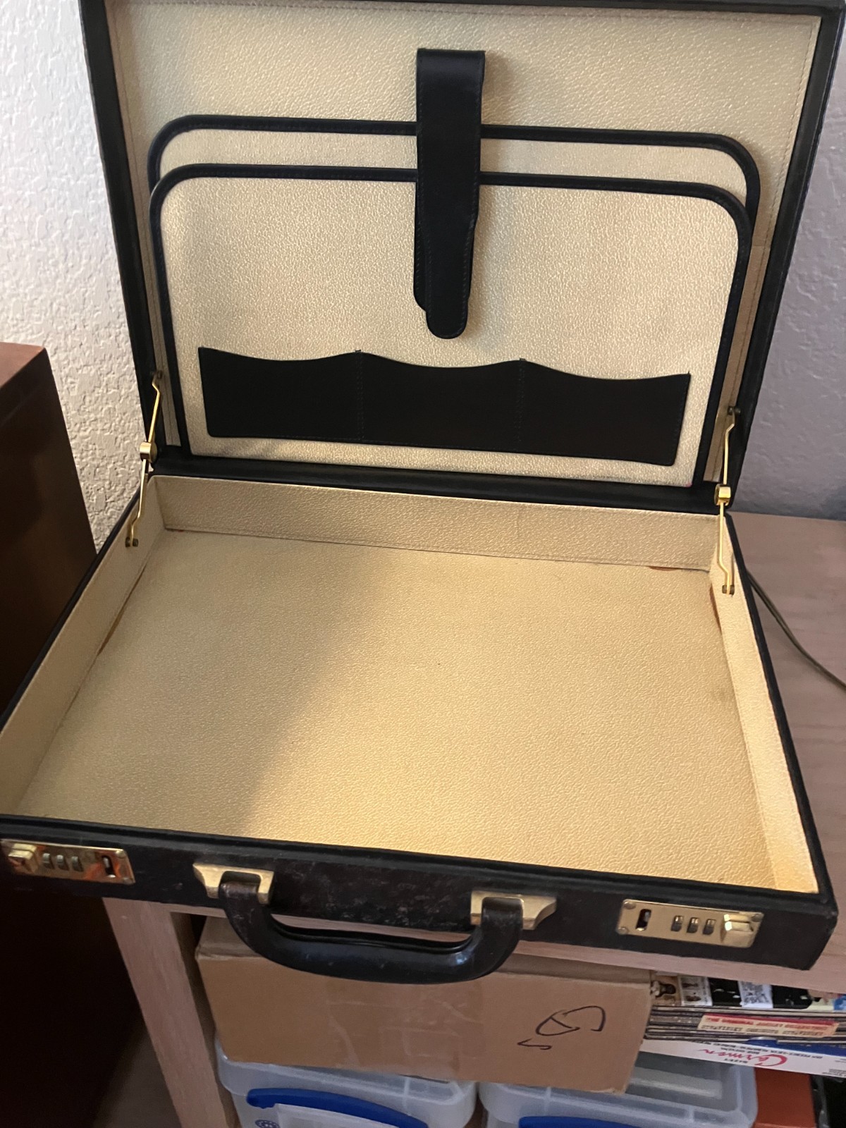BLACK LEATHER ATTACHE CASE, 1984