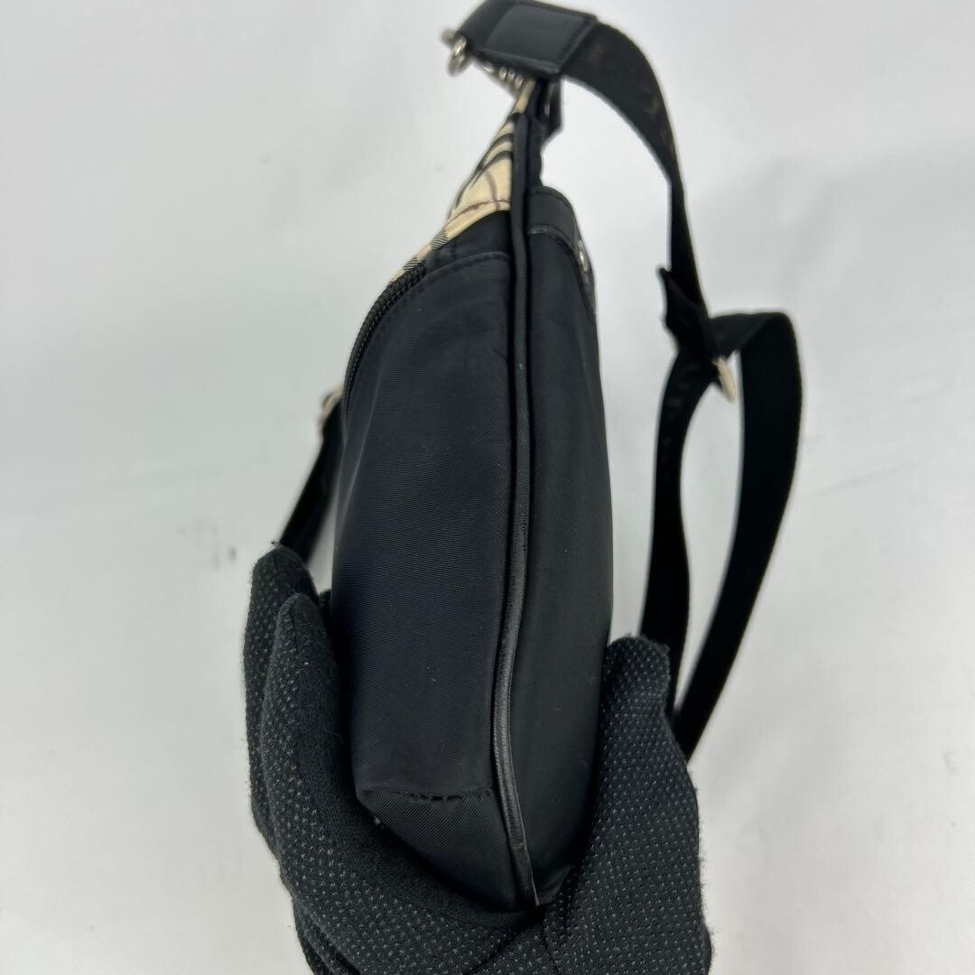 Burberry Black Label Mens Nylon Shoulder Bag Nova Check Logo Plate Black